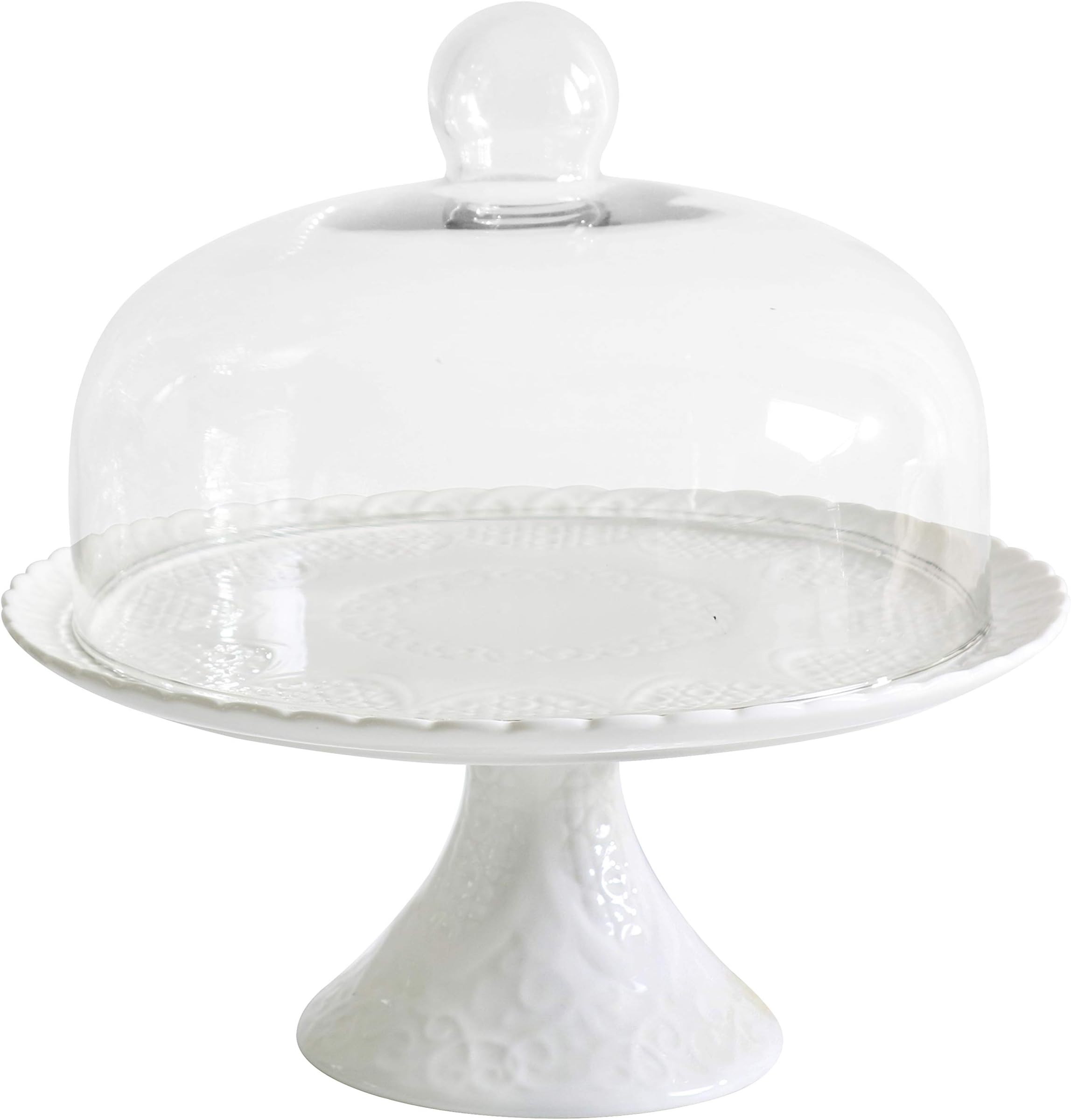 Jusalpha® 12 Inches White Porcelain Decorative Cake Stand-Cupcake Stand (CS01 - Glass Dome)