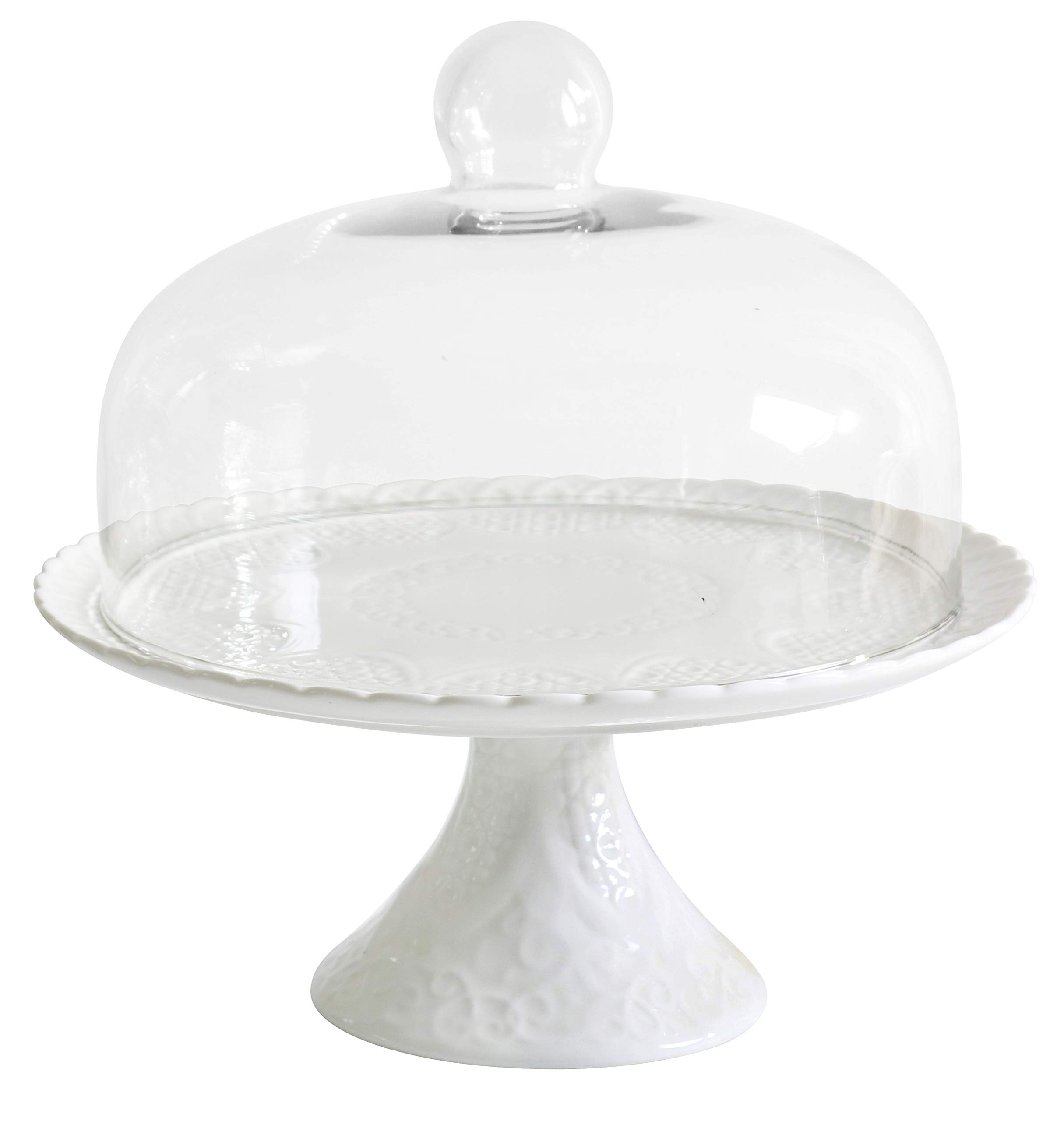 Jusalpha® 12 Inches White Porcelain Decorative Cake Stand-Cupcake Stand (CS01 - Glass Dome)