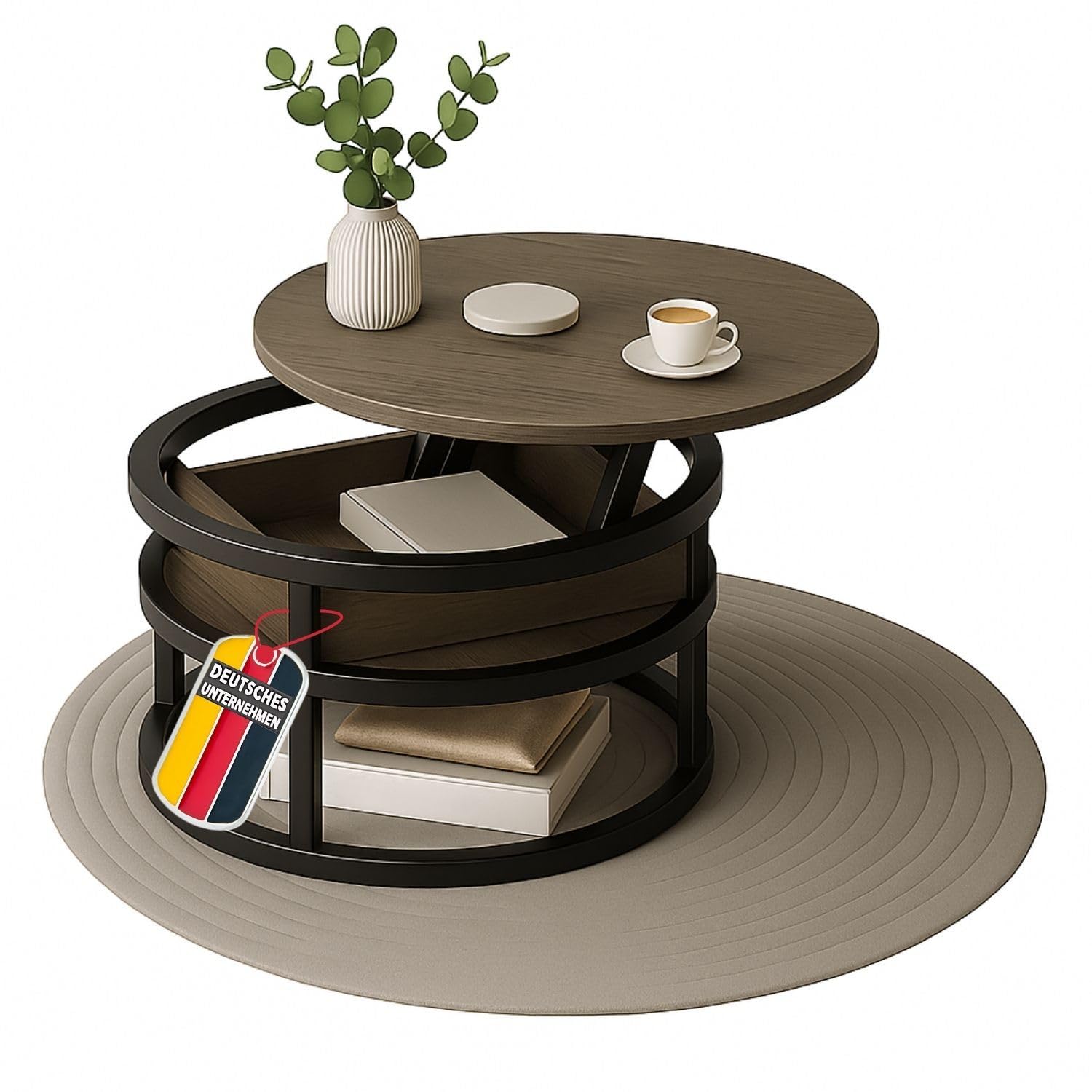 Coemo Couchtisch Swing, Grau, verstellbare Tischplatte, verdecktes Fach