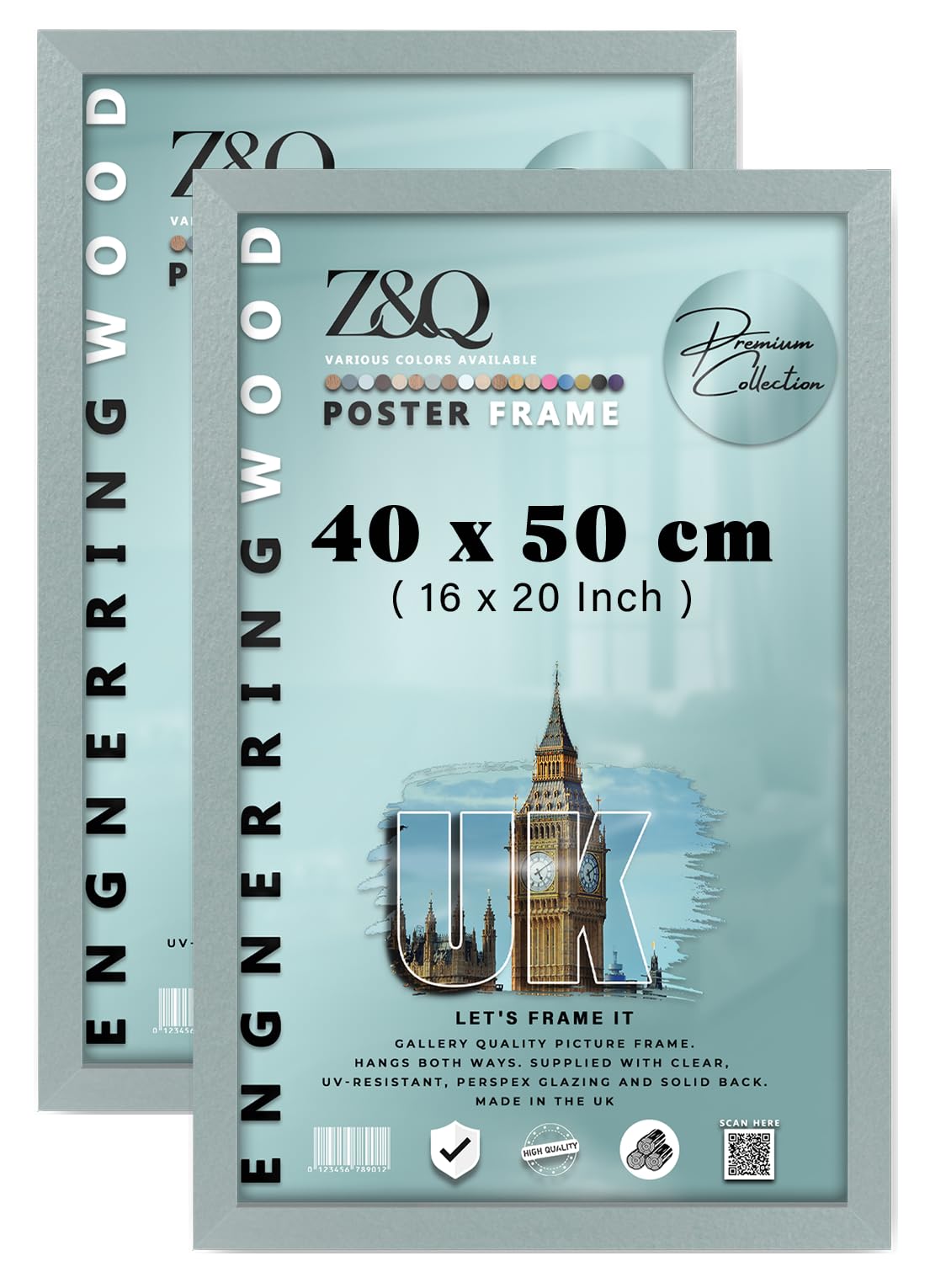 Z&Q Pack of 2 Classic White MDF Wood Finish (40 x 50 CM) Poster/Picture Frame | Great for Posters 16 x 20 Inch Wall Décor [ Silver ]