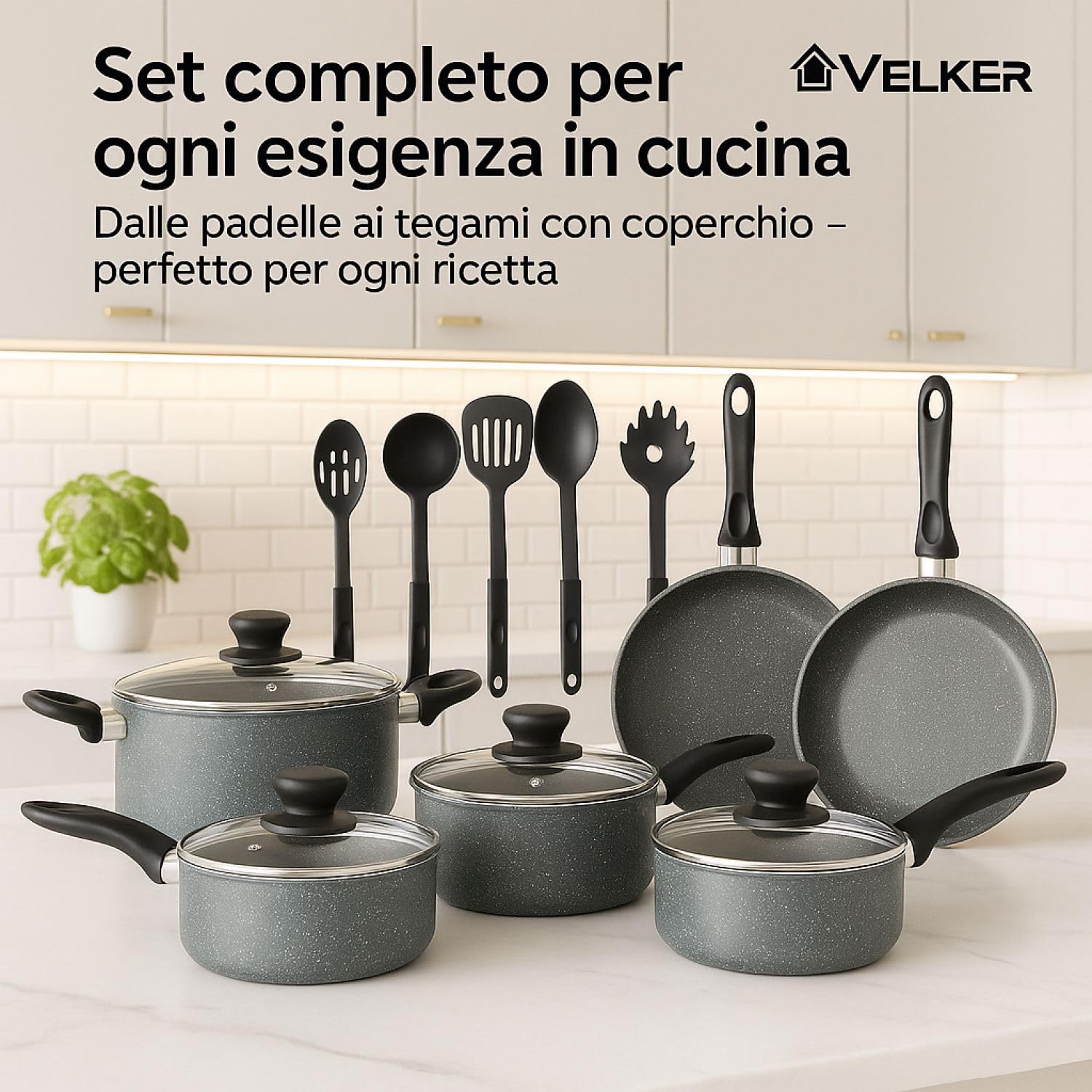 Velker - batteria da cucina a induzione 15 pezzi - kit pentole a induzione con rivestimento antiaderente adatto a tutti i piani cottura. Set pentole cucina