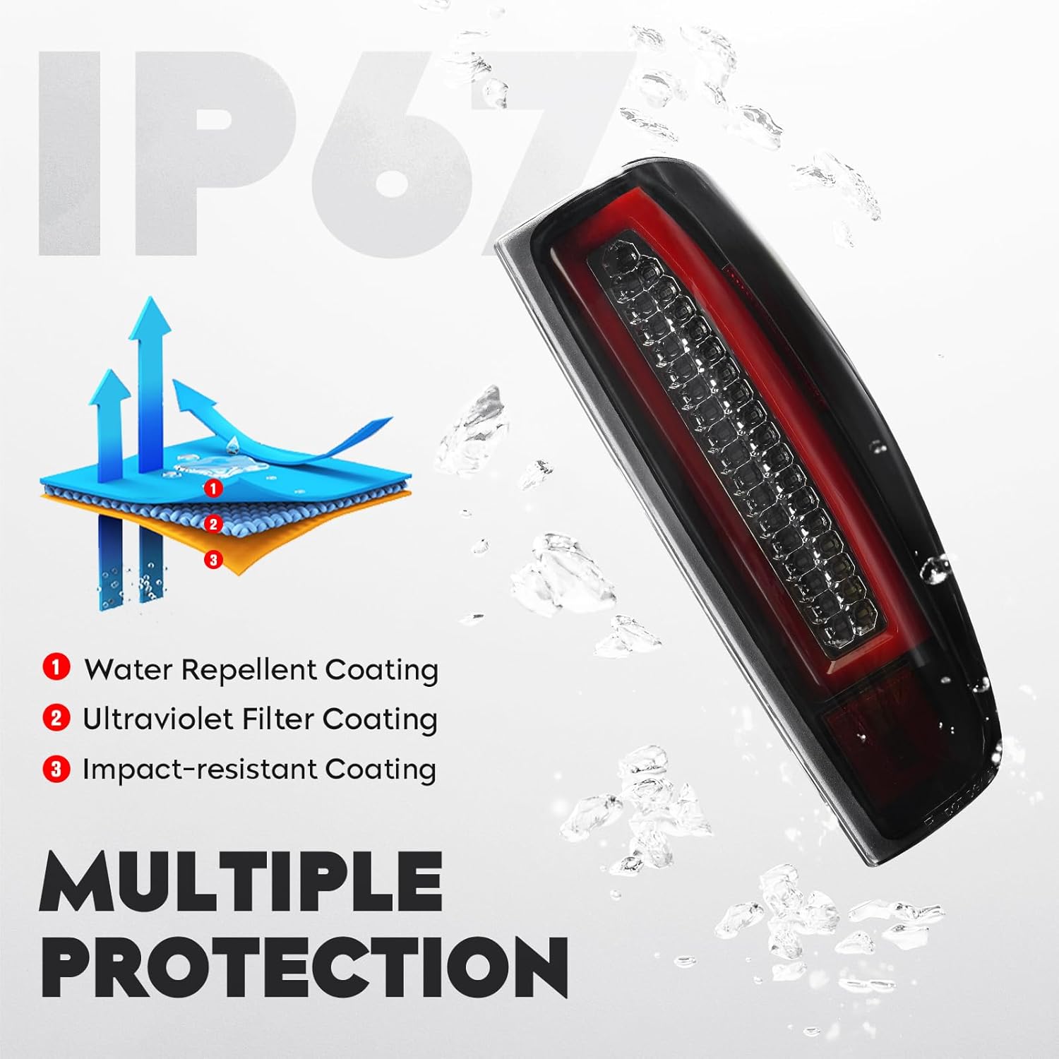 LED Tail Lights Assembly + 3rd Third Brake Cargo Lamp Fit for Chevy Colorado 2004-2012, for GMC Canyon 2004-2012, Rear Taillight Chrome Housing Smoked Lens, 3 Pcs