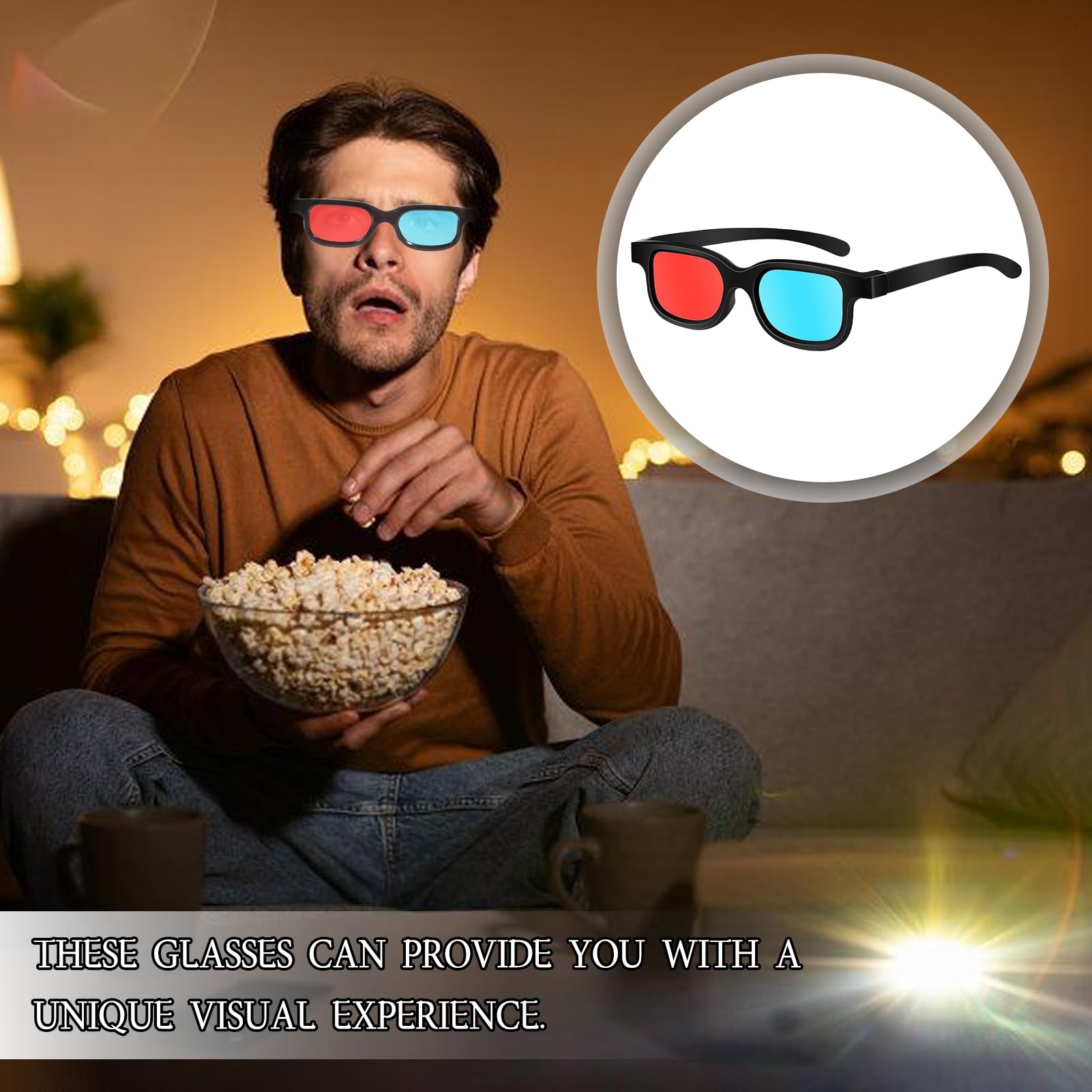 Occhiali 3D per TV, Occhiali Anaglifi 2 Pezzi, Occhiali 3D per Film 3D, Giochi, Televisione, Cinema (Blu, Rosso)