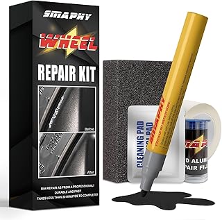 SMAPHY Gloss Black Rim Touch Up Paint, Rim Repair Kit Curb Rash, Wheel Scratch Repair Kit Wheel Paint Rim Paint Pen for Wheel Repair, Universal Color Gloss Black for Rims(Liquid Aluminium Filler)
