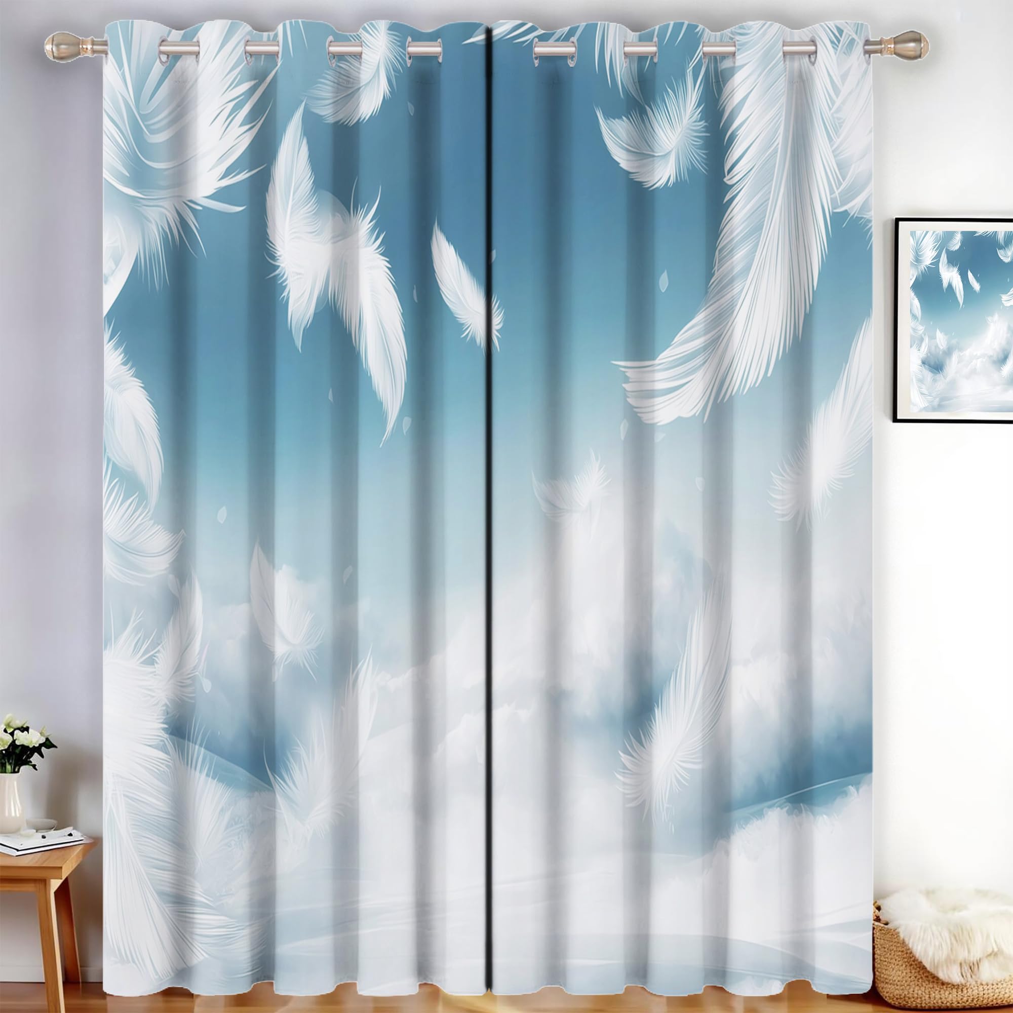 Rideau occultant bleu clair pour salon Rideaux thermiques isolants anti froid à oeillets