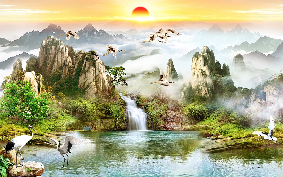 Wallpaper Production Sunrise Water Fall Wallpaper Sticker for Home Décor, Living Room, Bedroom, Hall, Kids Room, Play Room(Self Adhesive Vinyl,Water Proof94 (36 x 24 INCH) (B09PHSBHP1) Amazon Price History, Amazon Price Tracker