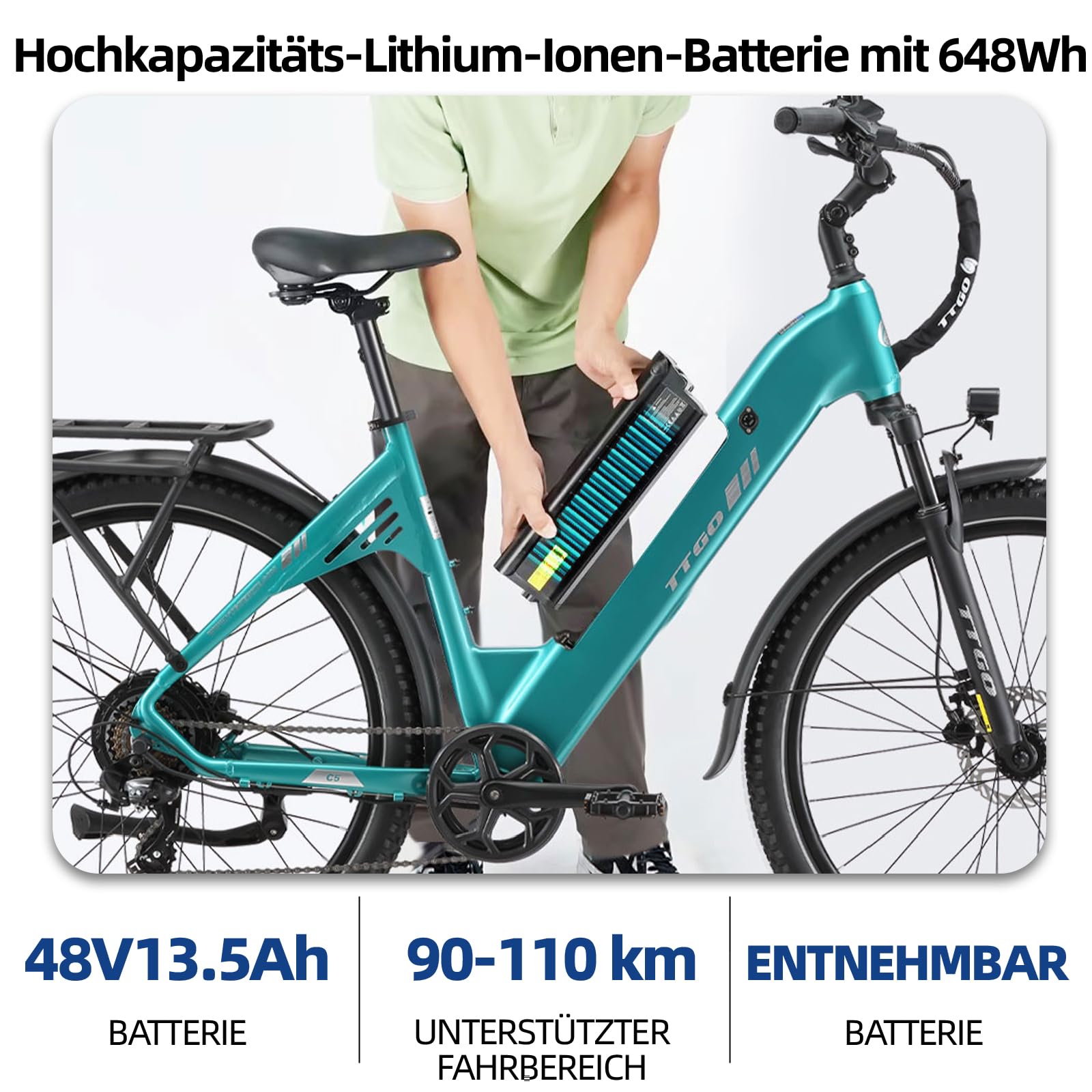 ttgo C5 E-Bike Damen 27,5 * 2.4 Zoll, Elektrofahrrad mit 70N.M Hinterradmotor, 250W Motor, 48V 13,5Ah Akku, bis 110 km, 7-Gang, Hydraulische Scheibenbremsen, E-Fahrrad Herren für Urban