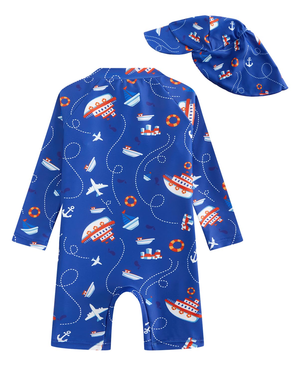 JiAmy Maillot de bain une pièce pour bébé garçon avec chapeau de soleil, manches longues, fermeture éclair, protection solaire, maillot de bain une pièce