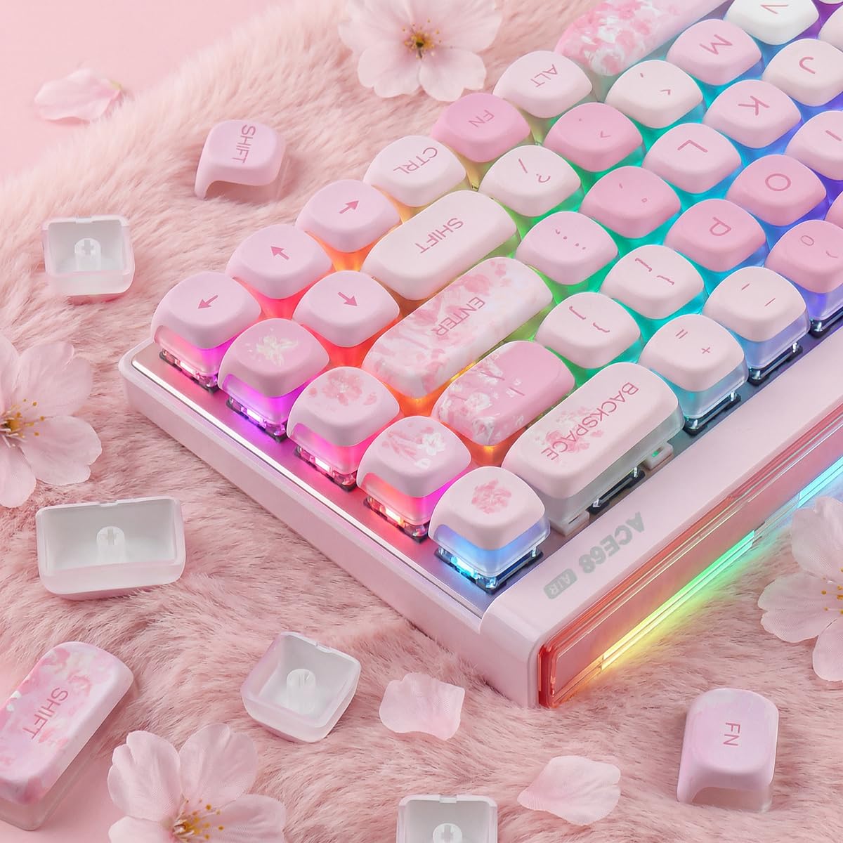 Sunzit Keycaps-Pink Cherry Blossom MOA Keycaps, carino Sakura Custom Keycap Set 133 tasti PBT Dye sublimazione Shine Through tappi per tastiera per switch Cherry MX ISO/ANSI layout US tastiera