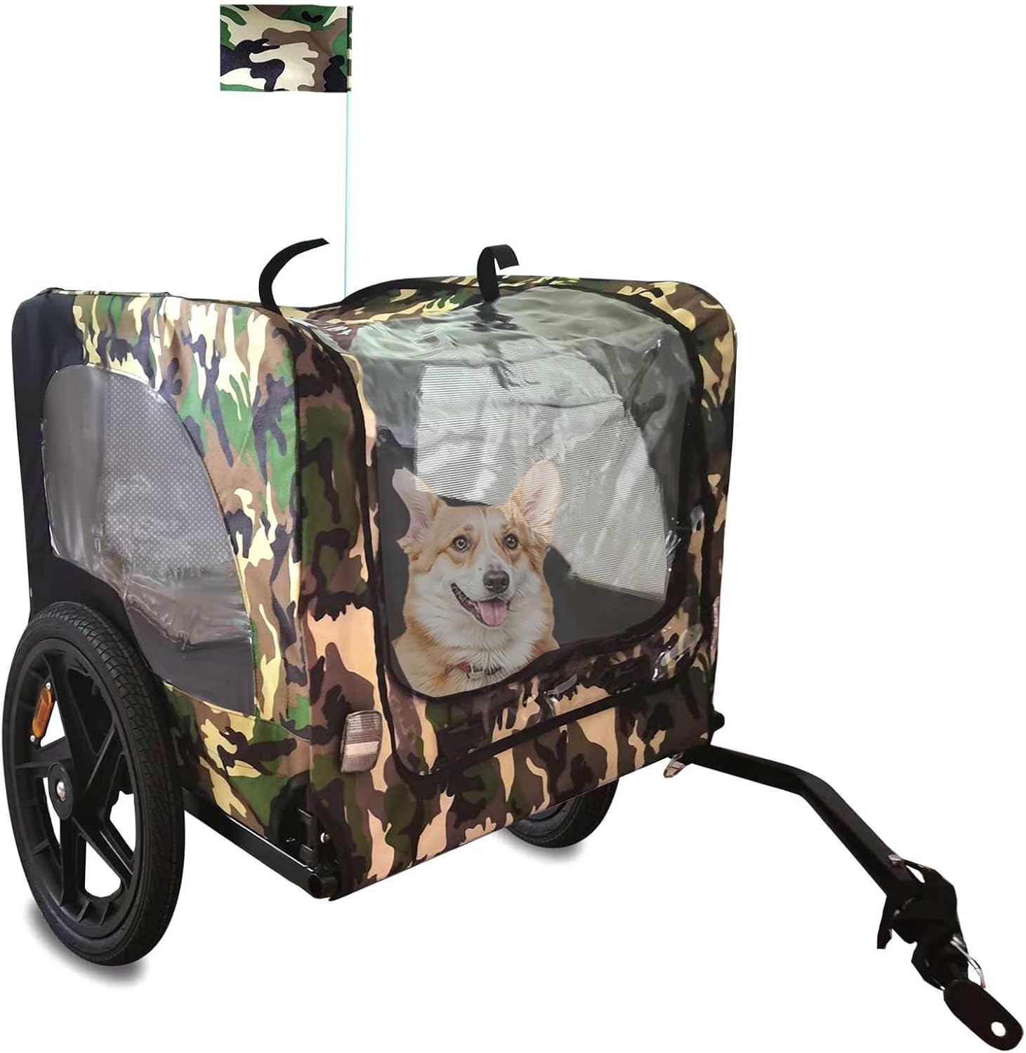 Bike Trailer for Dogs, Foldable Bike Dog Trailer with 16 Inch Wheels and Leash for Outdoor Travel