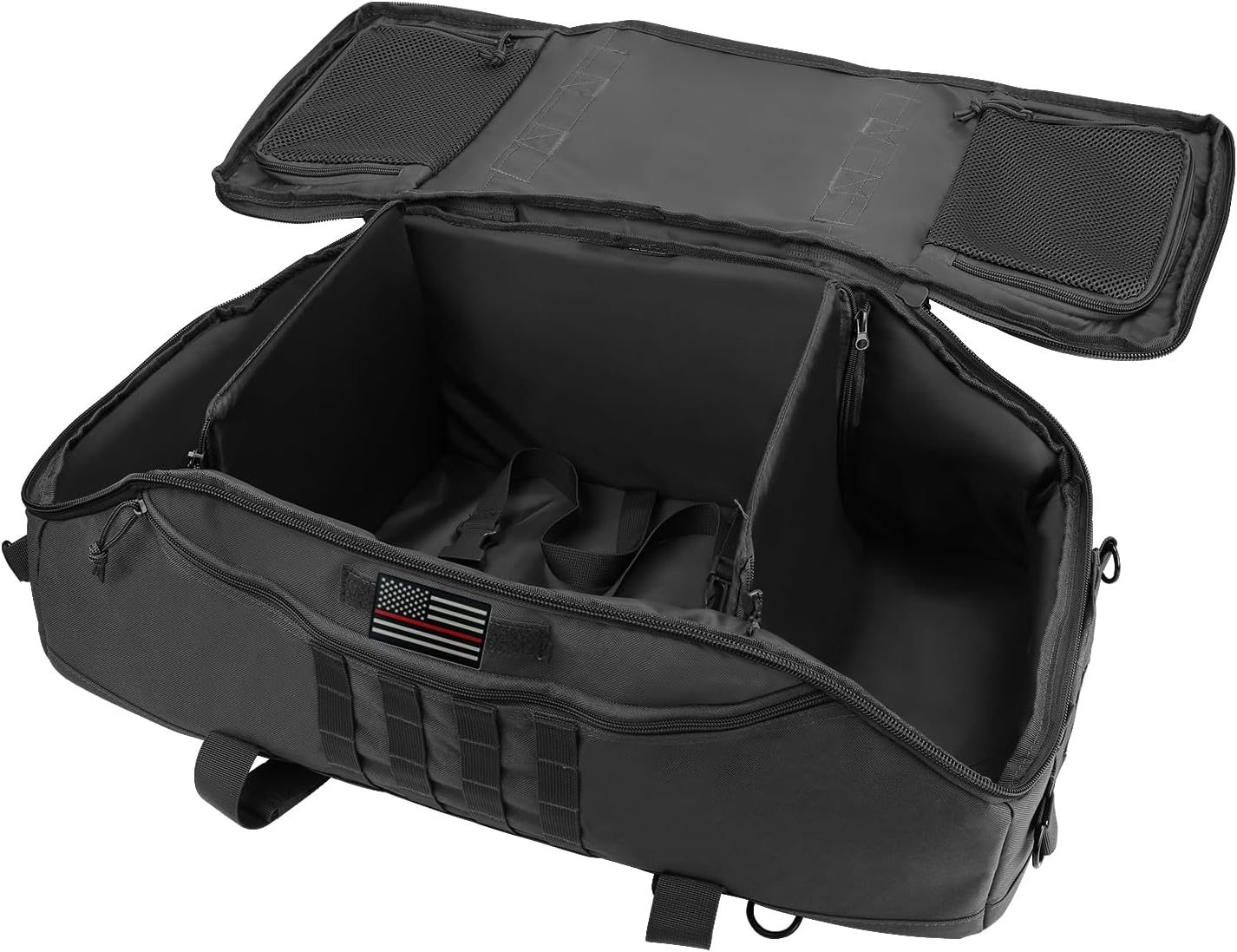 65L Large Duffle Bag, 3-in-1 Tactical Backpack MOLLE Pack for Workout, Sports, Gym, Outdoor, Black Red Patch - Image 5