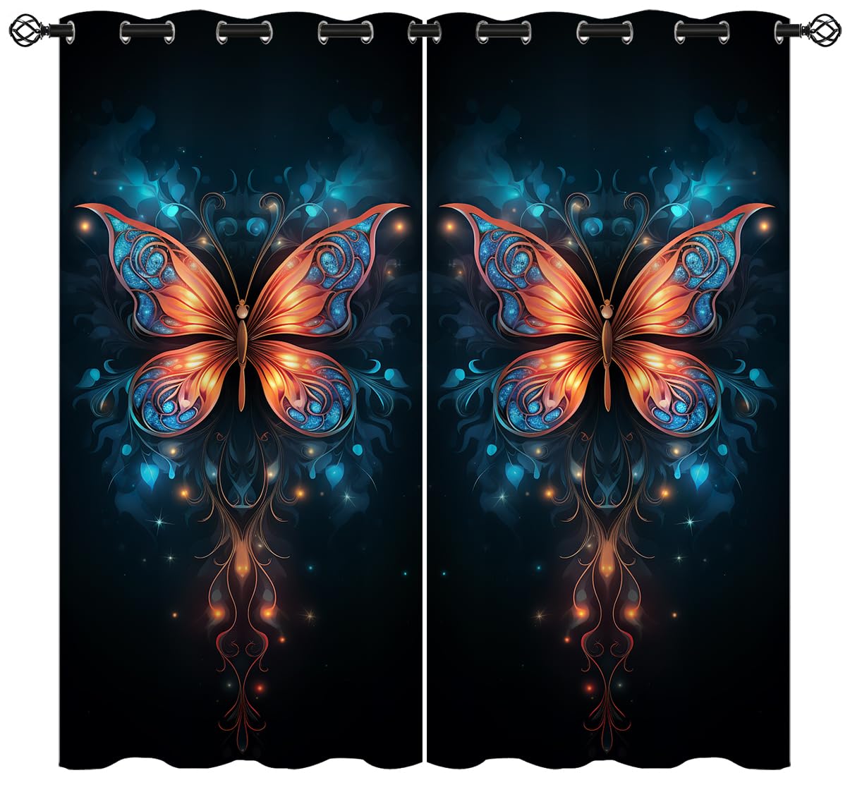 Butterfly Blackout Curtains for Girls Boy Home Decor, Art Dreamy Beautiful Colorful Cartoon Grommet Thermal Insulated Drapes Darkening Window Curtain for Bedroom Living Room, 63 x 63 Inch