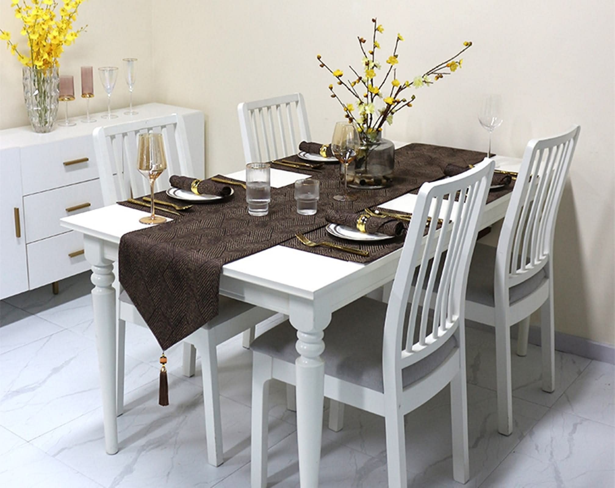 Tischläufer Herbst, Tischdecke Vintage aus Baumwolle Quasten Jacquard V Muster Braun 35x228CM für Feiertage Küche Hochzeit Dekor