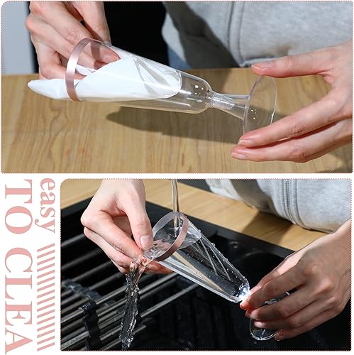 Miniatura 5 de Thenshop Paquete de 50 flautas de champán de plástico oro rosa de 5.5 onzas, elegantes vasos de champán desechables transparentes, vasos