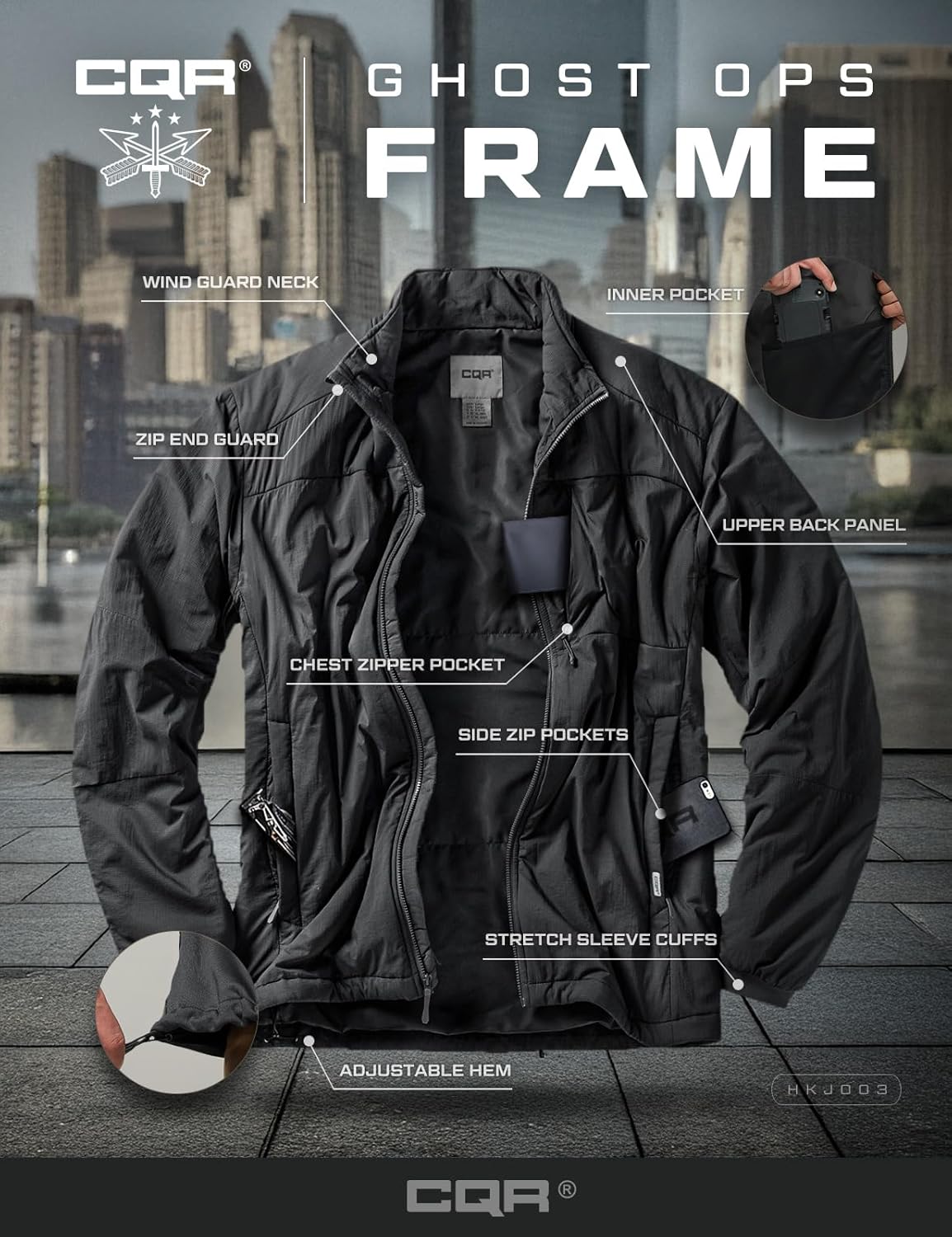 CQR Men's Lightweight Warm Insulated Jacket, Windproof Water Resistant Winter Active Coat for Hiking Work Outdoor Tactical - Image 6