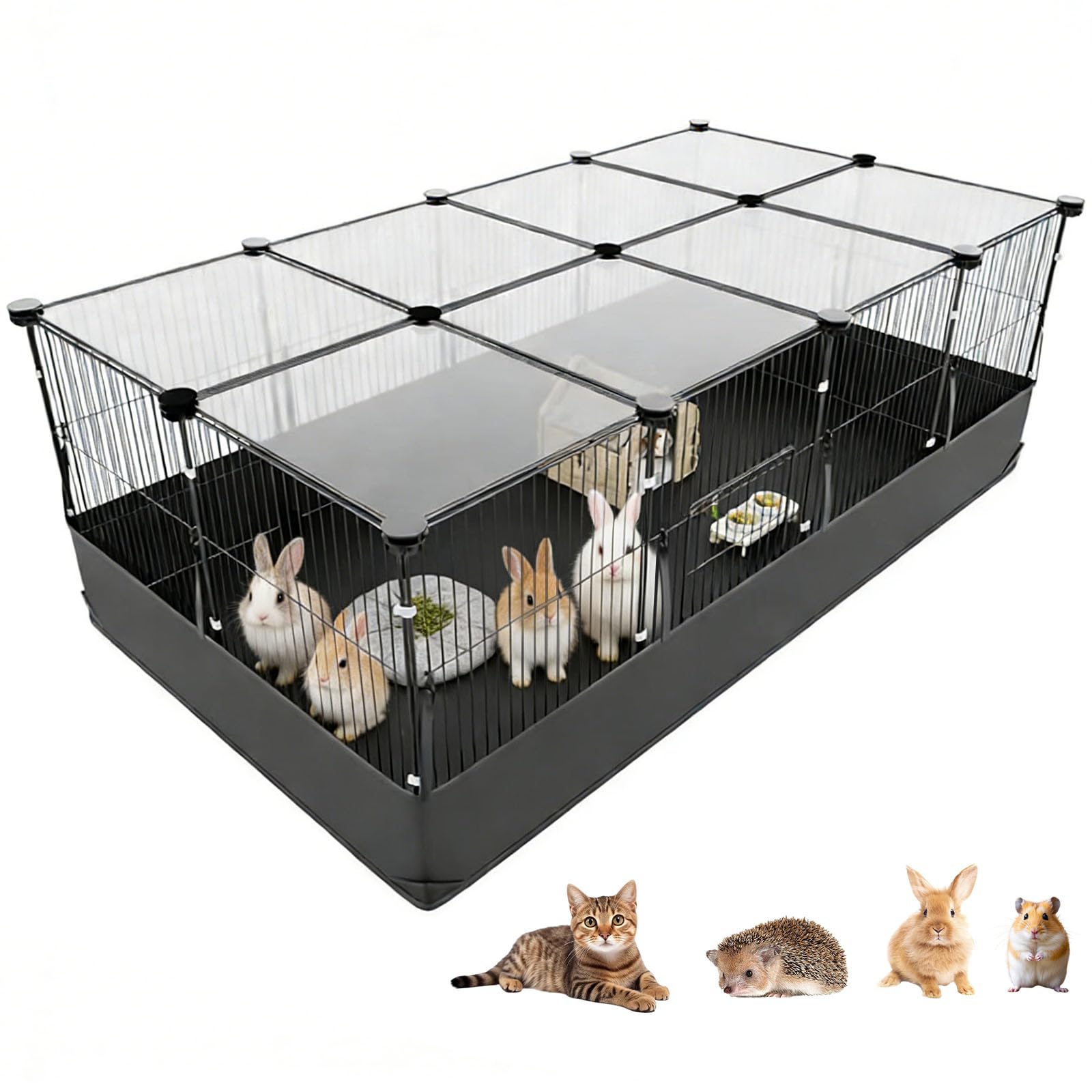 Polegas Guinea Pig Cage, Rabbit Cage with Top Cover, Waterpfoof Cage Liner Base & Animal Cage Playpen, Gerbil Cage for Outdoor & Indoor, for Rabbits, Ferrets, Hamsters, Gerbils, 48"*24"*16"