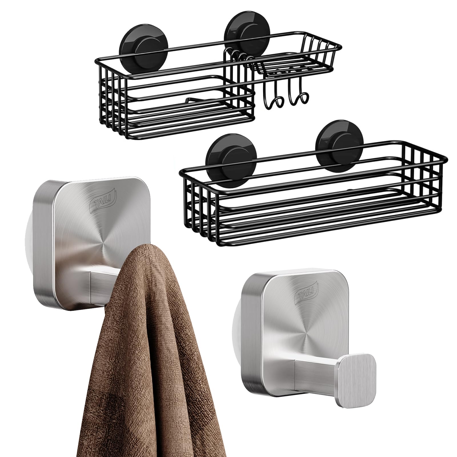 TAILI Suction Cup Shower Caddy and 304 Stainless Steel Towel Hooks