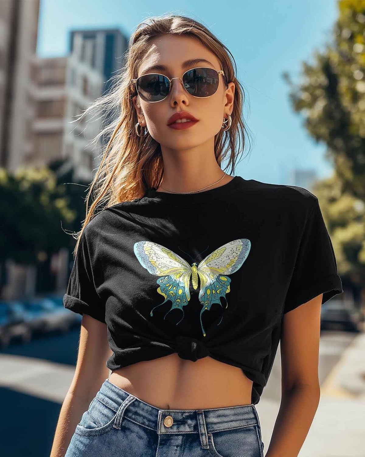 T-Shirt for Women, Water Bohemian Butterfly - Image 4