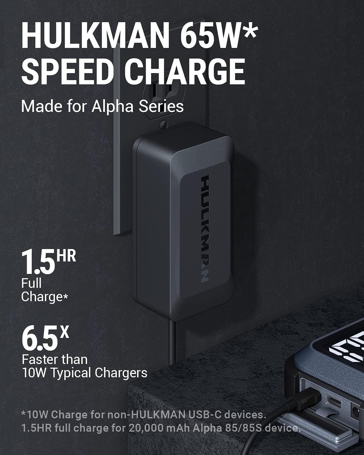Hulkman SC1.0 65W Cargador de Pared, Carga Rápida para Arrancadores Alpha y Alpha Pro Series