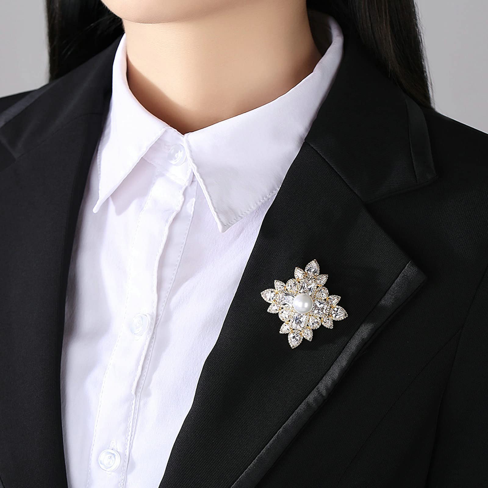 KnSam Damen Brosche, Anstecker Vintage Blume Kupfer Anstecker Zubehör Frau Mädchen Zirkonia Silber Anstecknadel