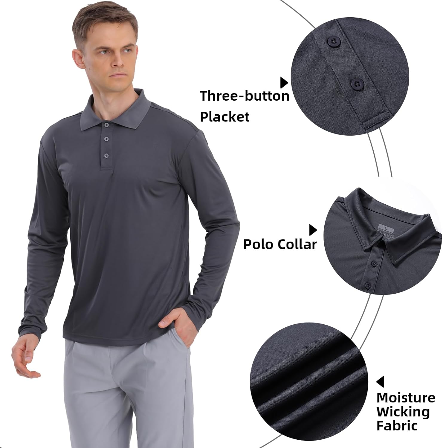 Men's Golf Polo Shirts,1 Pack/4 Pack Long Sleeve Quick Dry Athletic Casual Performance Collar Shirts for Men - Image 4