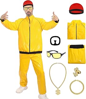 shengo 90s Rapper Costume, Adults Yellow & Black Shell Suit 