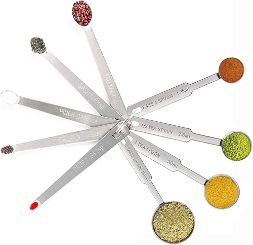 Juego de cucharas medidoras, 9 piezas pequeñas de acero inoxidable mini cucharas medidoras, cucharadita de ingredientes líquidos secos, cucharadita