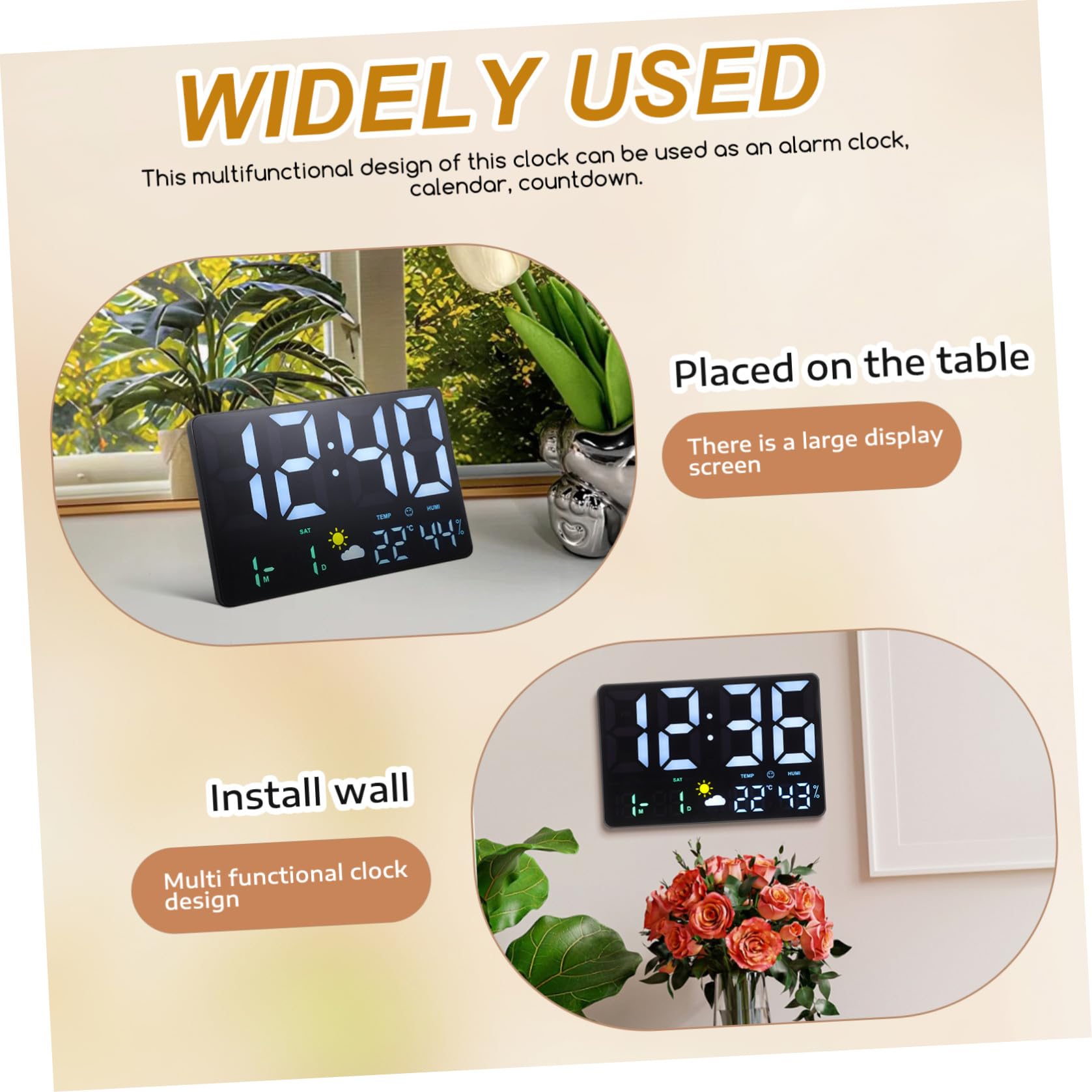 UPKOCH Orologio da Parete e Temperatura Grande Display Digitale LED Nero | Allarme Integrato, Rileva Umidità, Previsioni Meteo per Casa e Ufficio