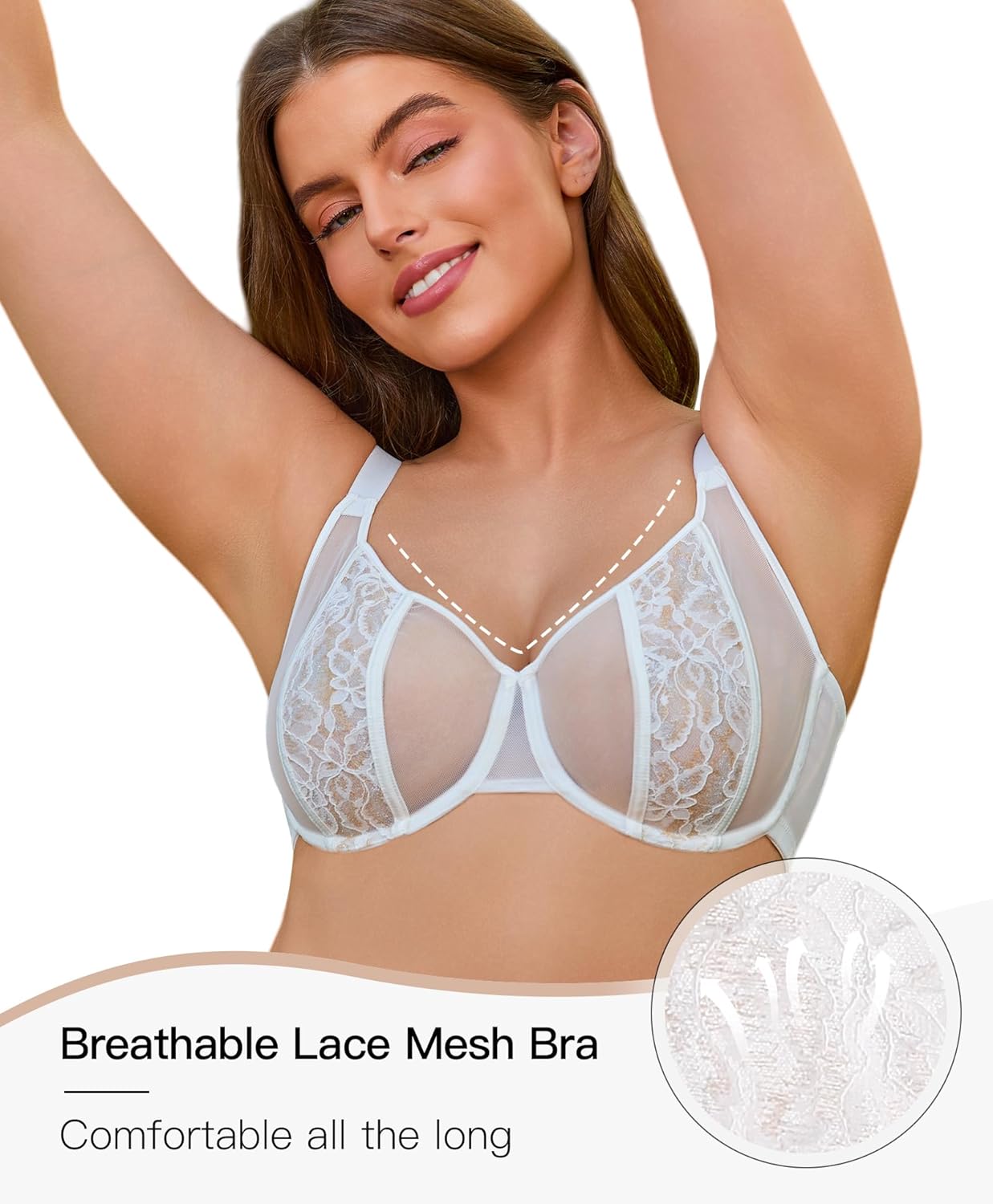 Onlyday Unlined Minimizer Bras for Women Full Coverage Underwire Plus Size Lace Mesh Bras for Large Breasts - Image 4