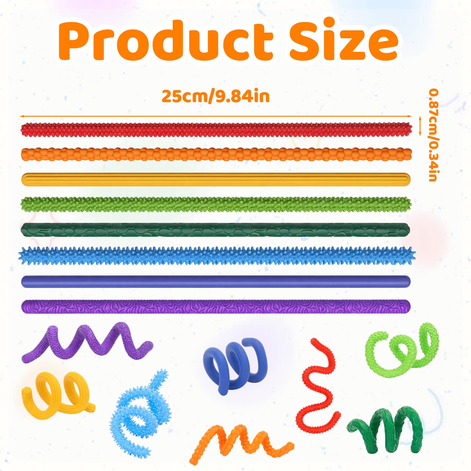 Sensory Fidget Toys, 8 Pack Colourful Twisty Sensory Sticks, 25×0.87 cm, Fidget Toys for Autism Stress Relief and Focus - Image 2