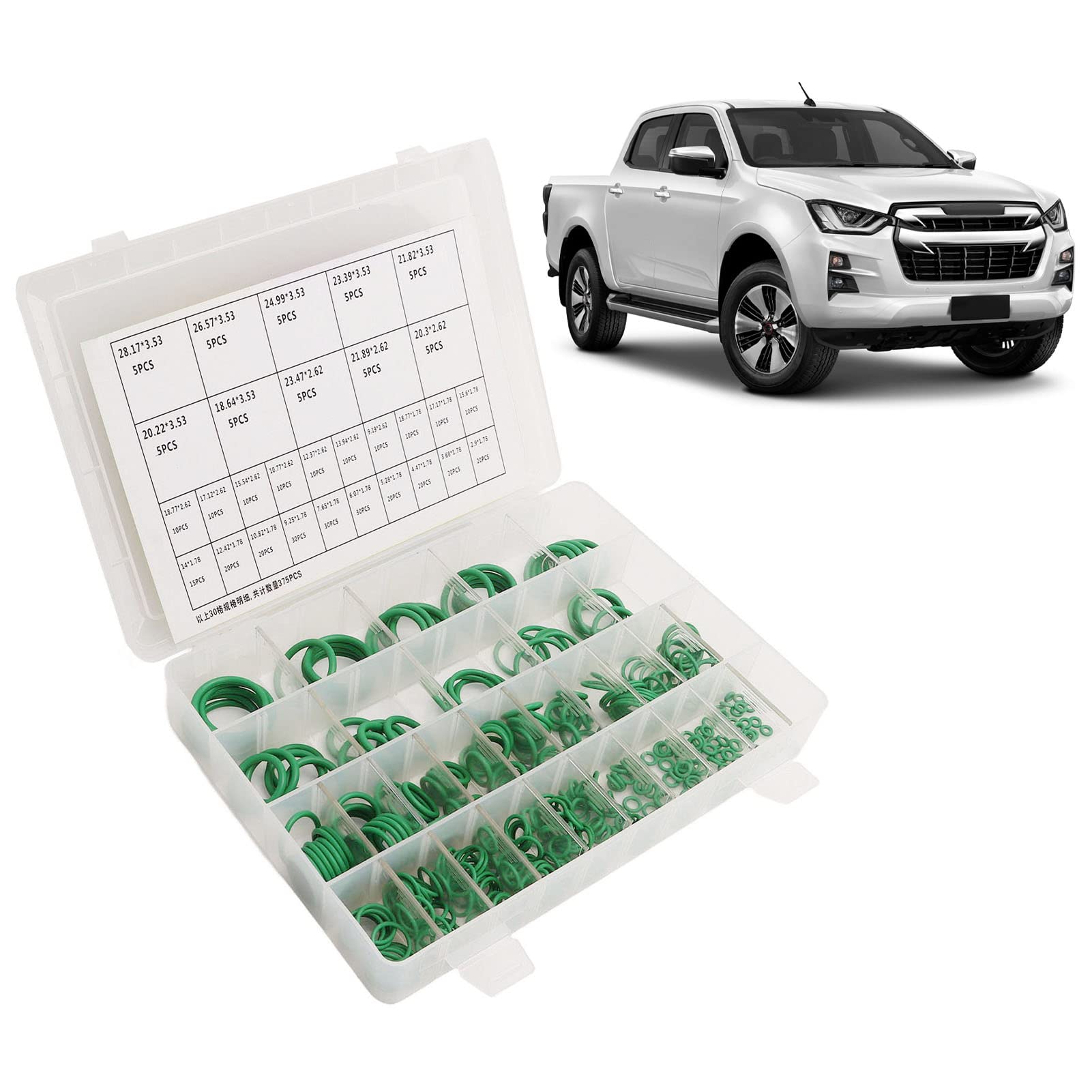 Juego de juntas tóricas, 375 piezas, surtido de juntas de goma verde, juego de arandelas de sellado universales para reparación de aire acondicionado y plomería automotriz