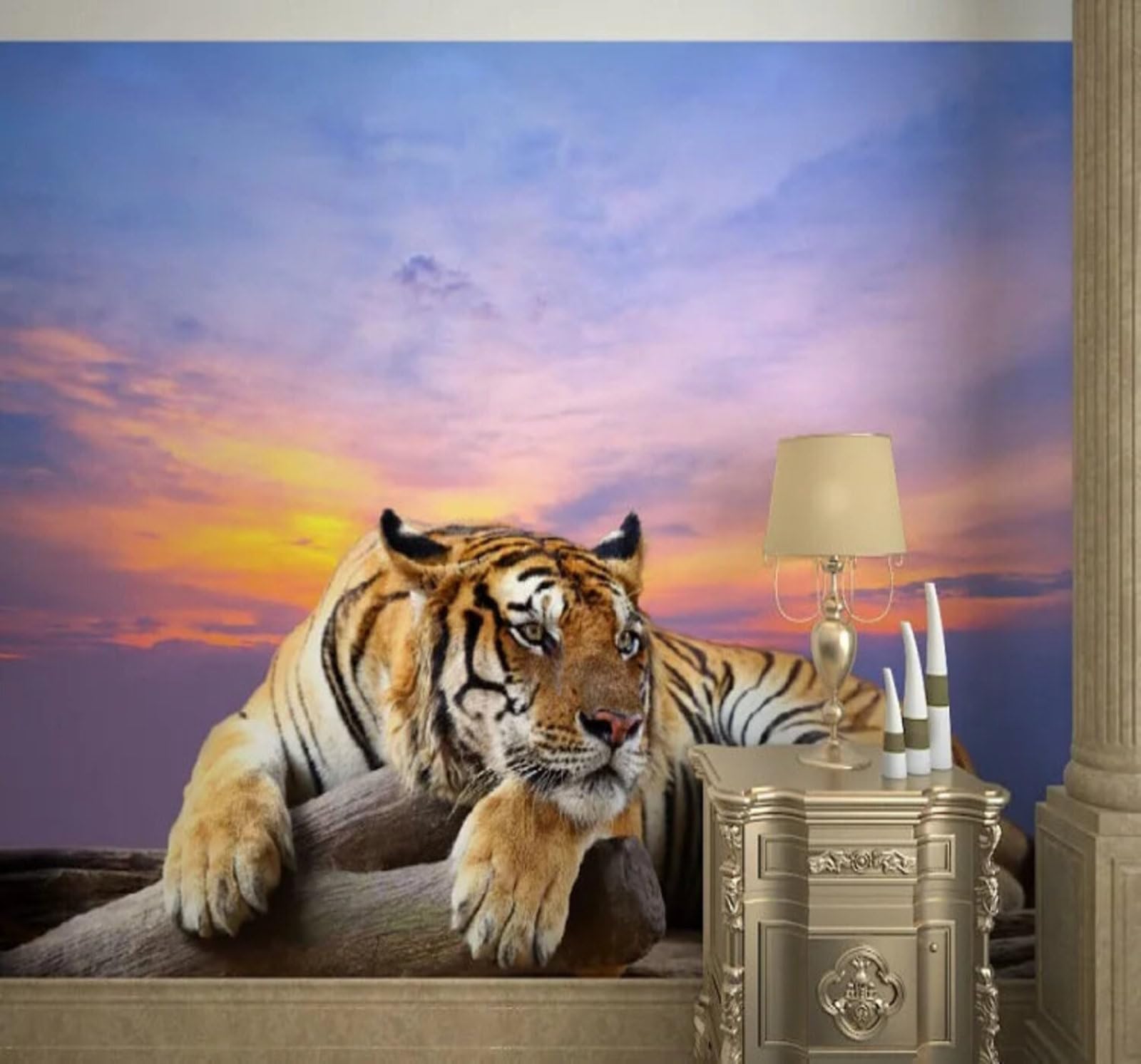Wallpaper-3D-Xlm 150Cm×105Cm(B×H) Beautiful Sky Minimalist Animals Tiger 3D Wallpaper Easy Install Feature Office Living Room Sofa Bedroom Tv Background Wall Decoration-150Cm×105Cm