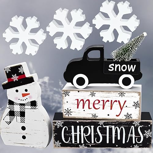 Yinhua Decoraciones navideñas para interiores, decoración de mesa de Navidad, decoraciones de muñeco de nieve con árbol de Navidad y copos de nieve,