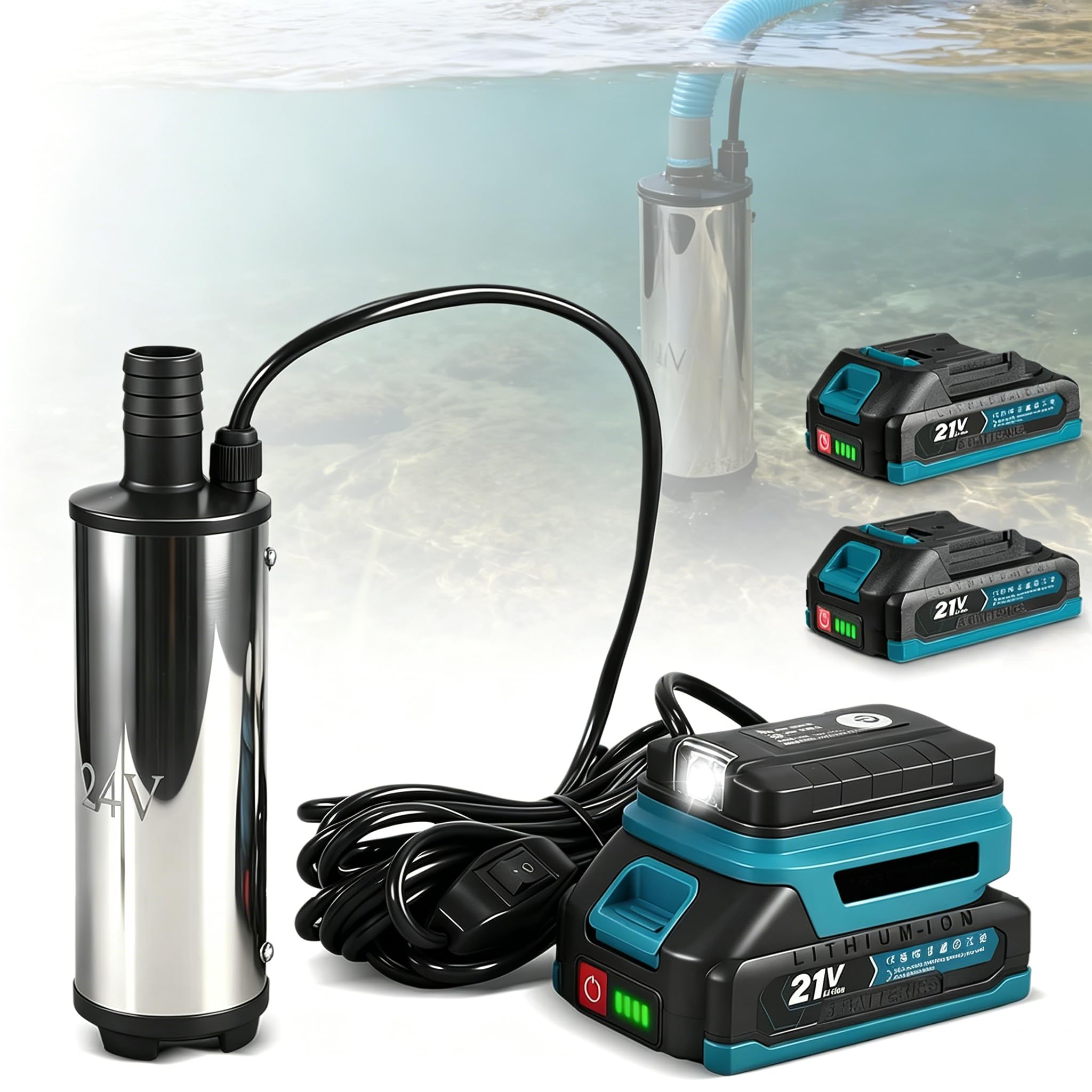 Bomba de agua con batería, batería de barril, bomba de agua con batería, bomba de batería de 18 V de agua, 80 – 150 L/min, 60 W, para bombas de limpieza, lavadoras, sistemas de riego de jardín, bombas