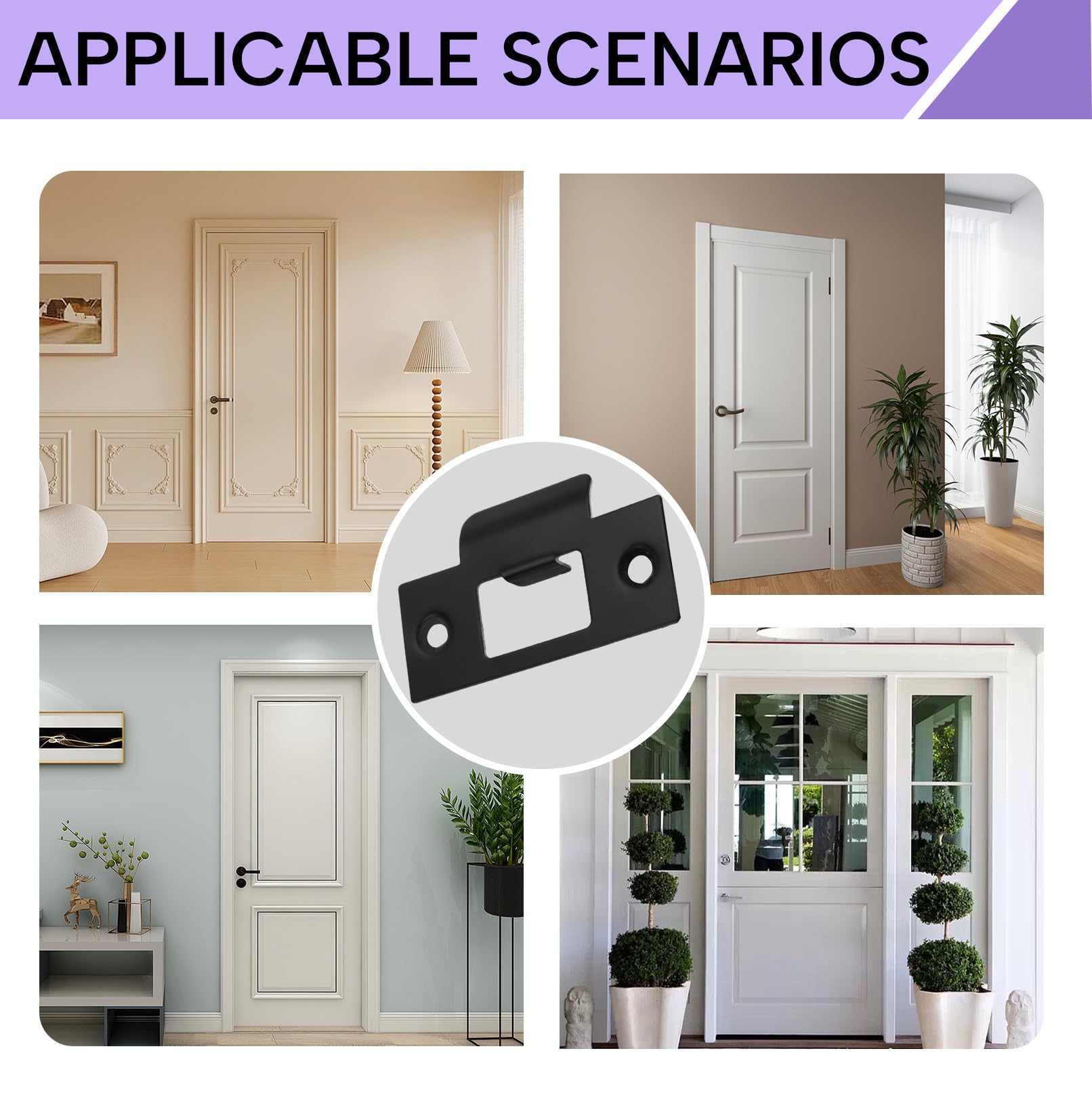 2Pcs Door Strike Plate for Internal Doors Black Stainless Steel Door Latch Plate (70x40.3mm) - Image 4
