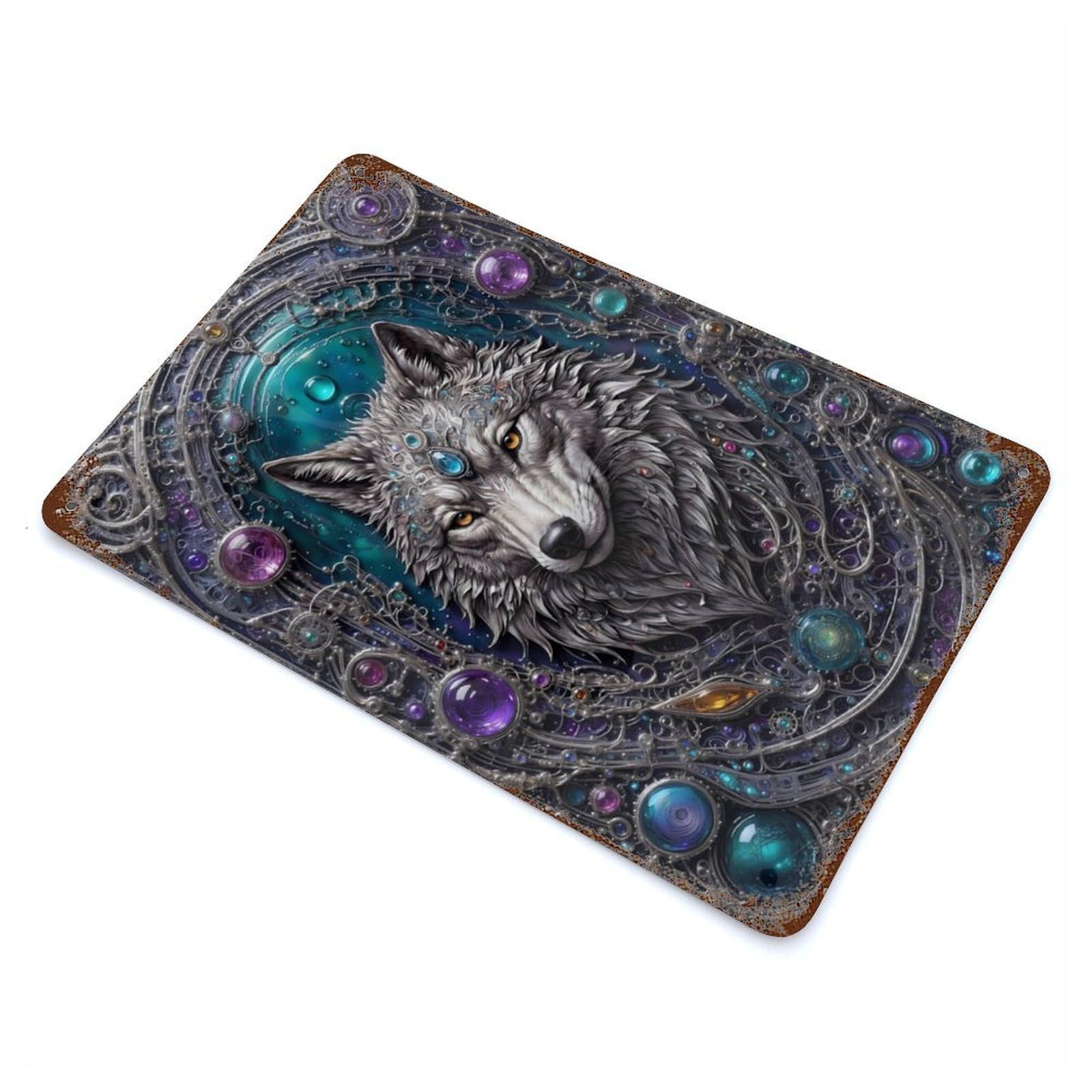 Wolf Gem Portrait Rusty Metal Tin Sign 11.8"x7.9", Ideal for Patio, Garden Room And Bar Decor