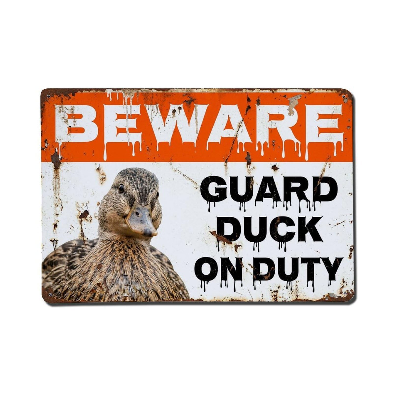 Vintage Funny Duck Guard Beware of Bird Walkway Metal Tin Sign Plaque Wall Decor for Cafe, Club Bar, Office, Garden Metal Poster 8x12Inch