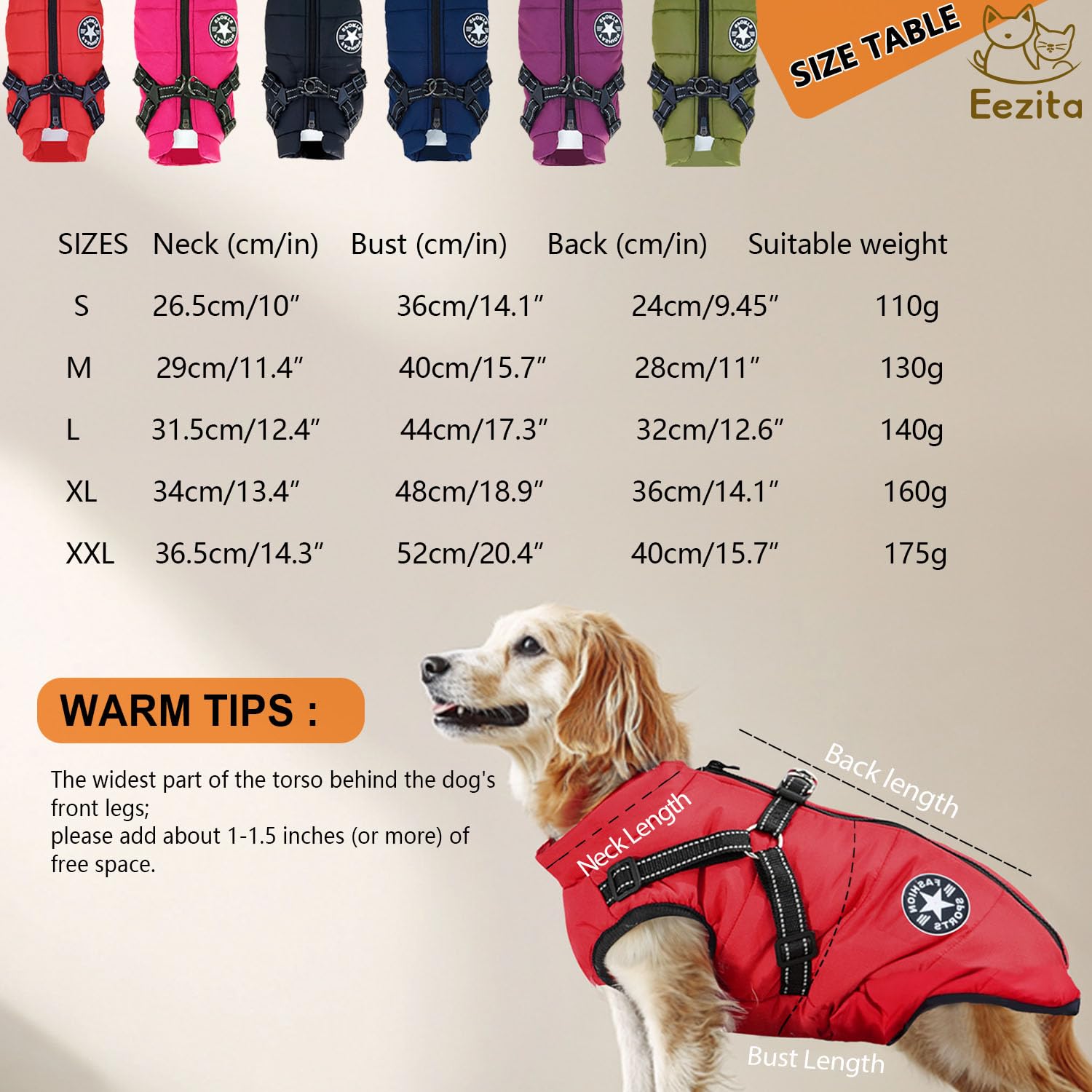 Eezita Winter Puppy Coat waterproof, reflective jacket to keep small pets warm and visible in snow rain,for Small Medium Dogs (blue S) - Image 4