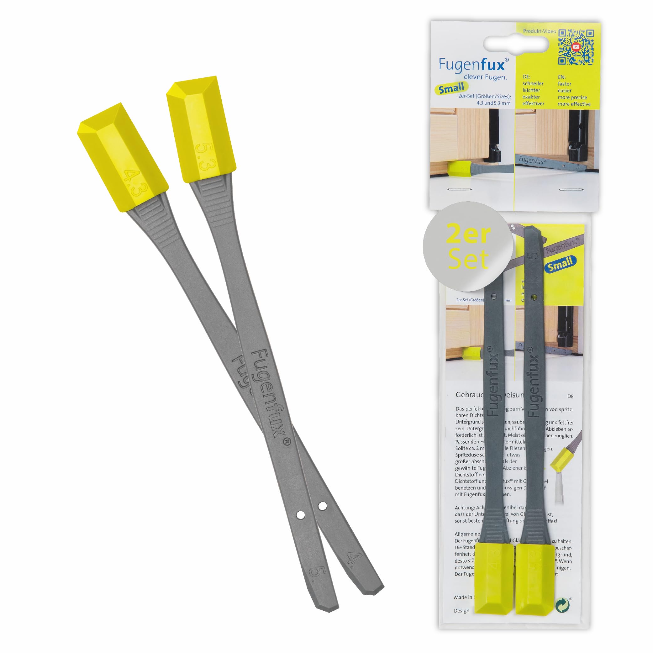 FUGENFUX® SMALL NUOVO | Speciali estrattori per fughe piccole | Set da 2 con dimensioni 4,3 e 5,3 mm | Punta magica rivoluzionaria per punti più stretti (modello 2024)