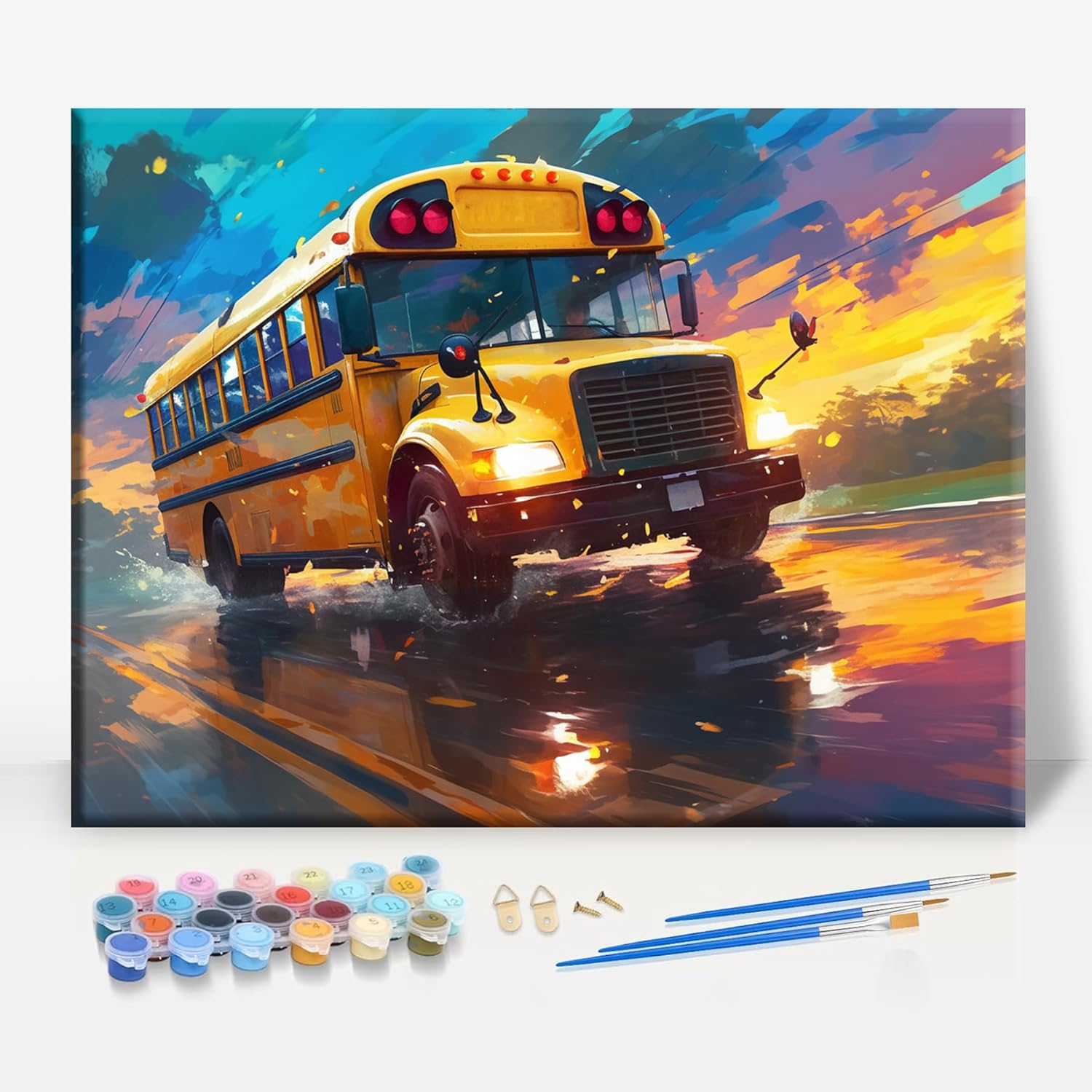 HUINORYA School Bus Driver Blue Collar Heroes Framed Canvas DIY Paint by Numbers Kit Bar Cafe Cave Home Room Wall Bathroom Porch Patio Decor Gift, 16 x 12 Inch