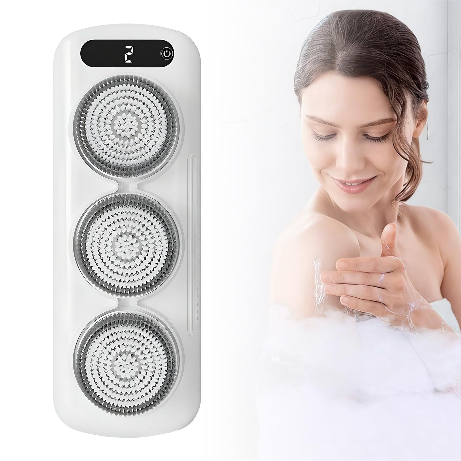 Cepillo Eléctrico para la Espalda para Ducha, Cepillo Eléctrico de Ducha de Pared, Cepillo Corporal para Cepillado en Seco, Limpieza, Exfoliación y Masaje, con 3 Cabezales Giratorios