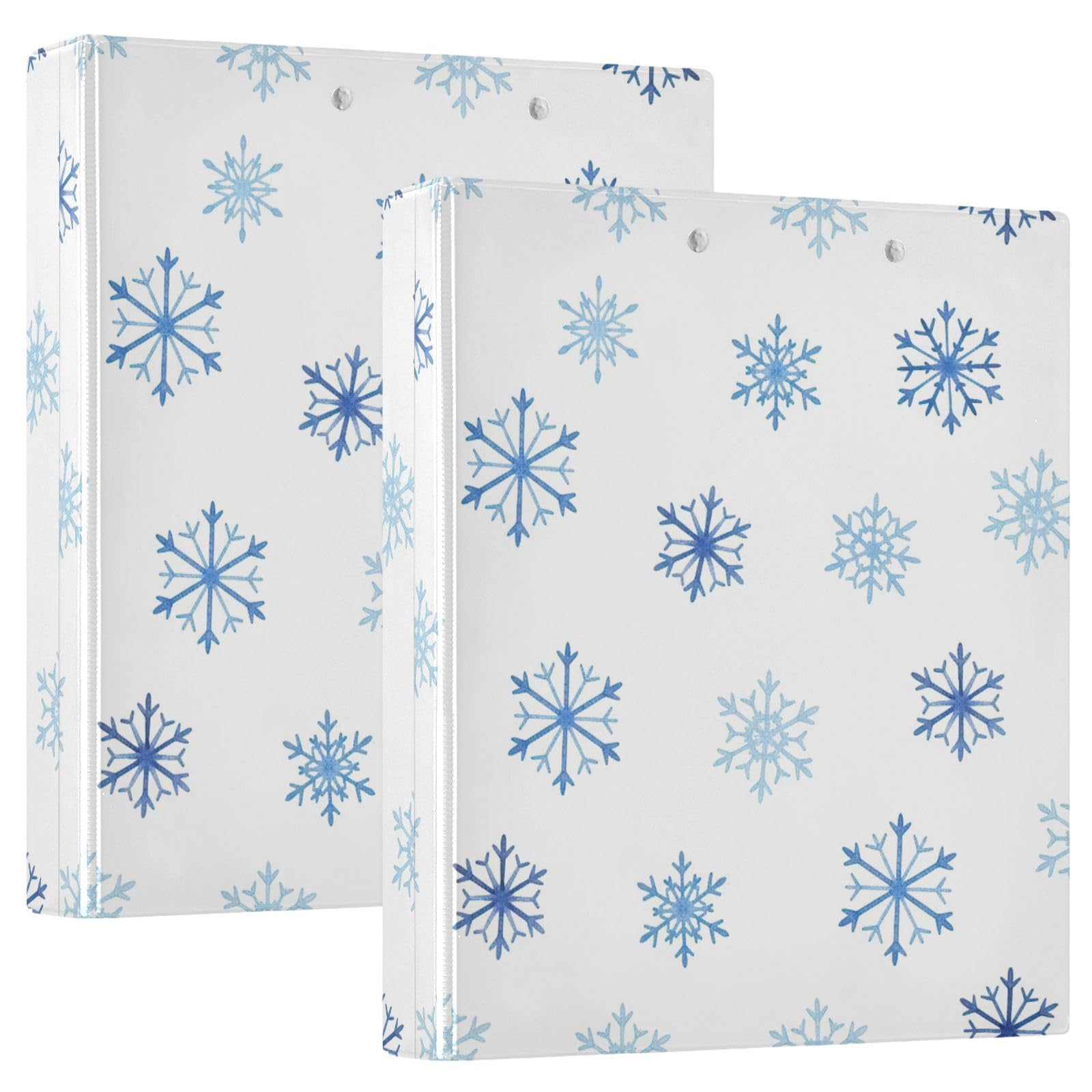 Raccoglitore a 3 anelli, motivo fiocchi di neve ad acquerello, blu e bianco, confezione da 2