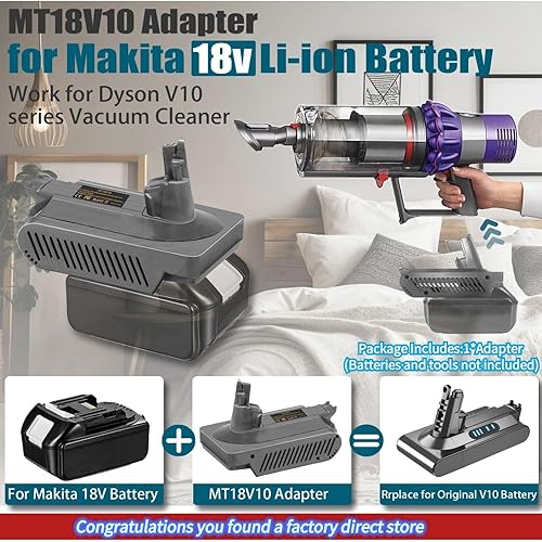 Miniatura 2 de Adaptador de batería V10 para Makita para Dyson de repuesto de 25.2 V compatible con Dyson V10 Animal Absolute Fluffy Motorhead SV12 aspiradora