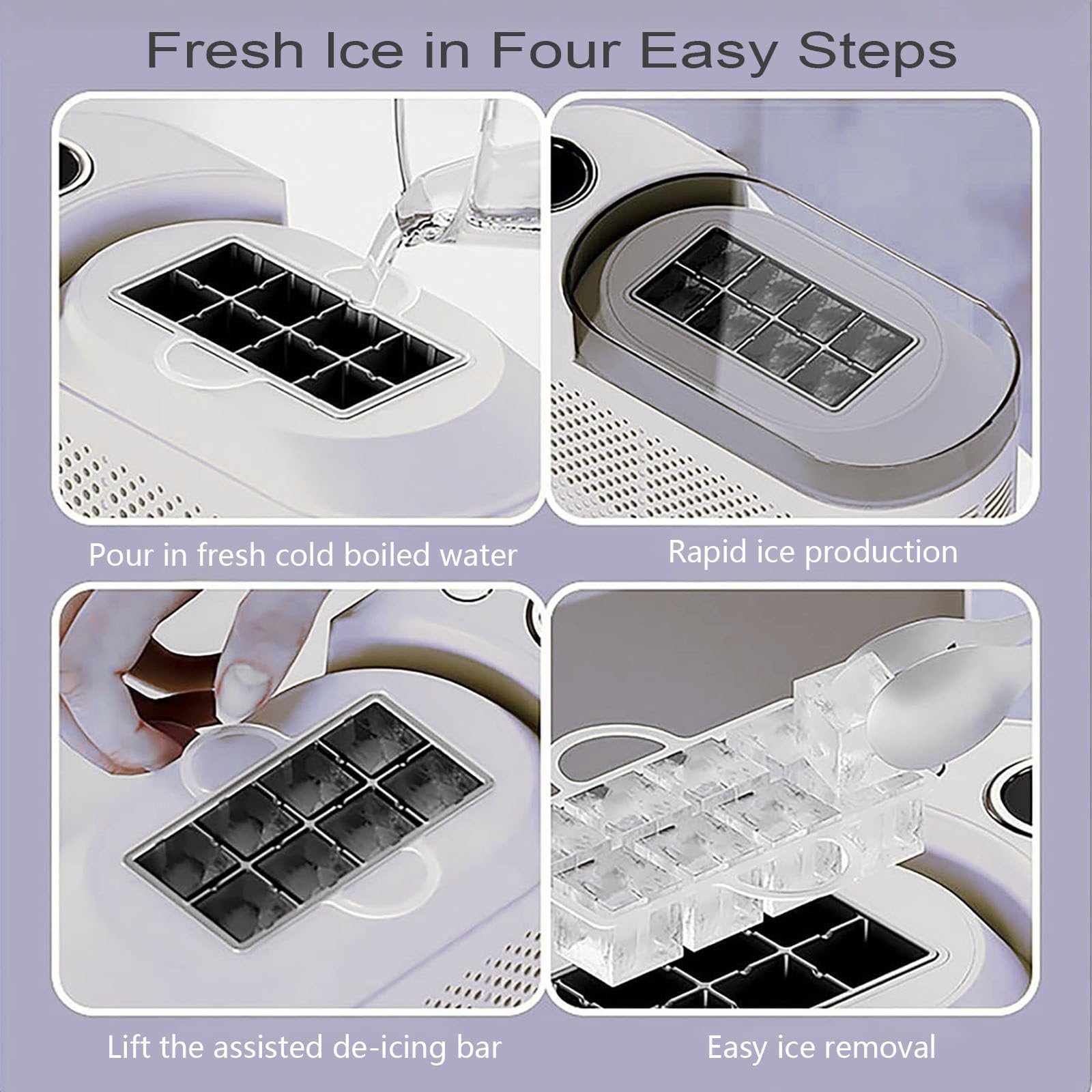 Portable Ice Maker Machine|Ultra Quiet Ice Making, Diy In-Car Ice Maker Machine With Car Power Cord, Transparent Viewing Window|8 Cubes In 10 Mins,For Road Trips, RV Kitchens, Food Trucks,Purple on Fridge.com - View 6