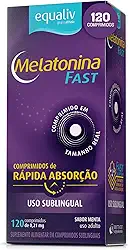 Equaliv Melatonina Fast - Suplemento para Sono Reparador - Sem Glúten, Lactose e Açúcares - Sabor Menta, 210 mcg, 120 Comprimidos