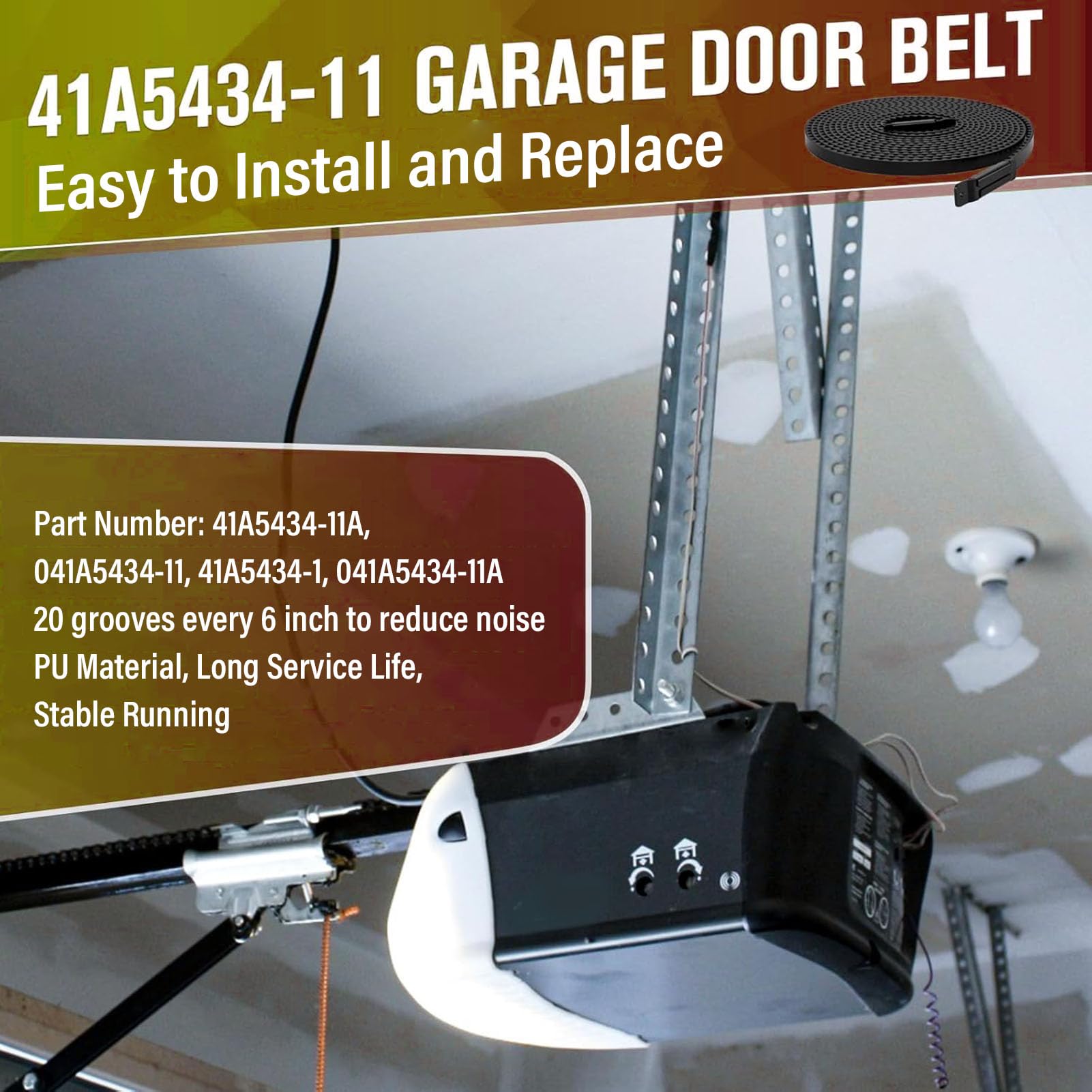 Courroie de Porte de Garage 233 Pouces, 41A5434-11A Courroie D'entraînement de Remplacement pour les Portes de Garage de 7 Pieds Haut pour Liftmaster 2500 2280 3500 3280 pour