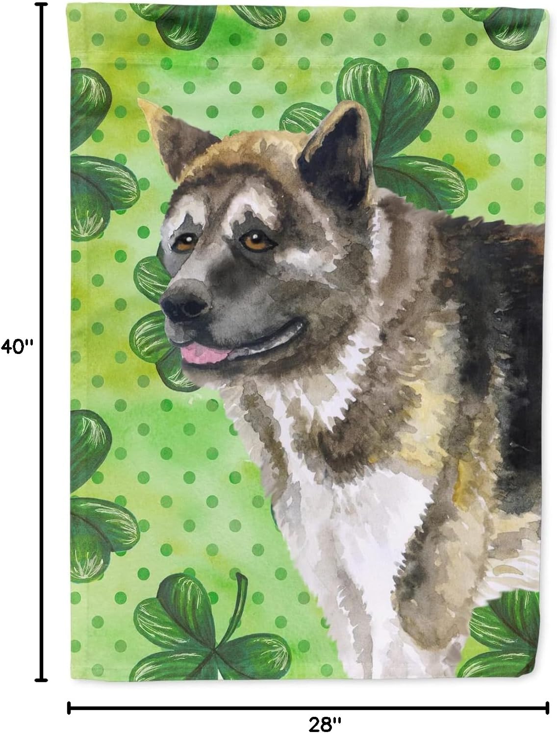 Caroline's Treasures BB9843CHF American Akita St Patrick's House Flag, Green Large Porch Sleeve Pole Decorative Outside Yard Banner Artwork Wall Hanging, Polyester, House Size, Multicolor
