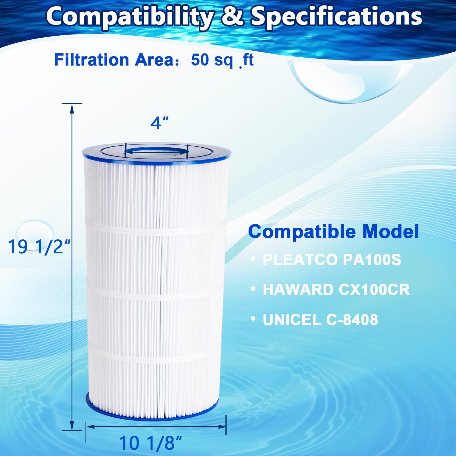 Poolimpid C100S Pool Filter Compatible with C100S, Hayward SwimClear C100S, CX100XRE, PA100S, Unicel C-9440, 100 sq.ft, Cartridge Pool Filter 1 Pack