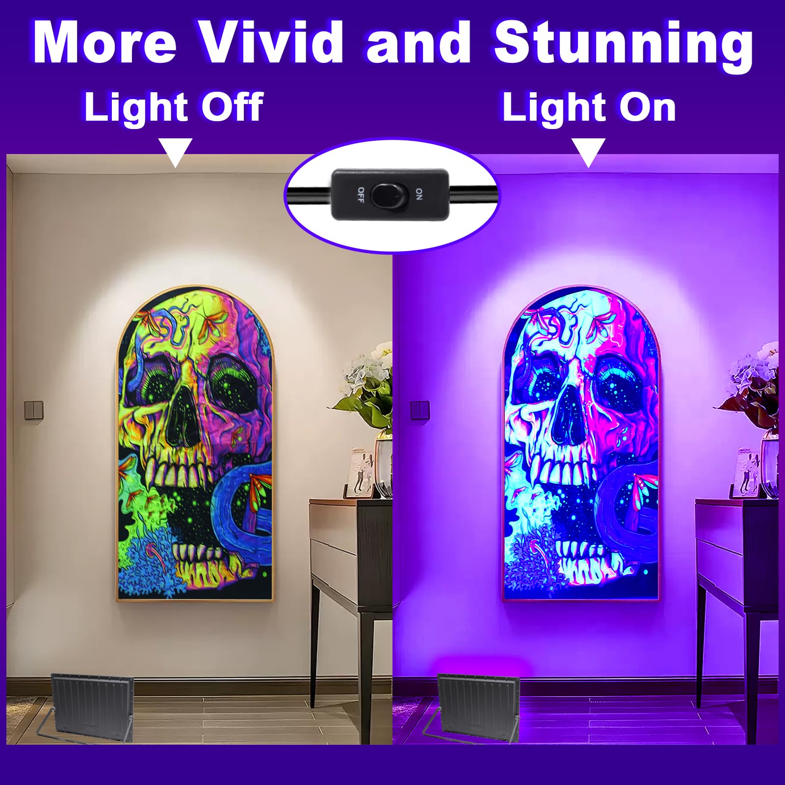 Luce UV LED 150W, Luce Nera uv 395-405nm, Faretto UV LED, Impermeabile IP66 Lampada ultravioletta, Faro uv per Festa fluorescente Halloween Natale Pittura del corpo