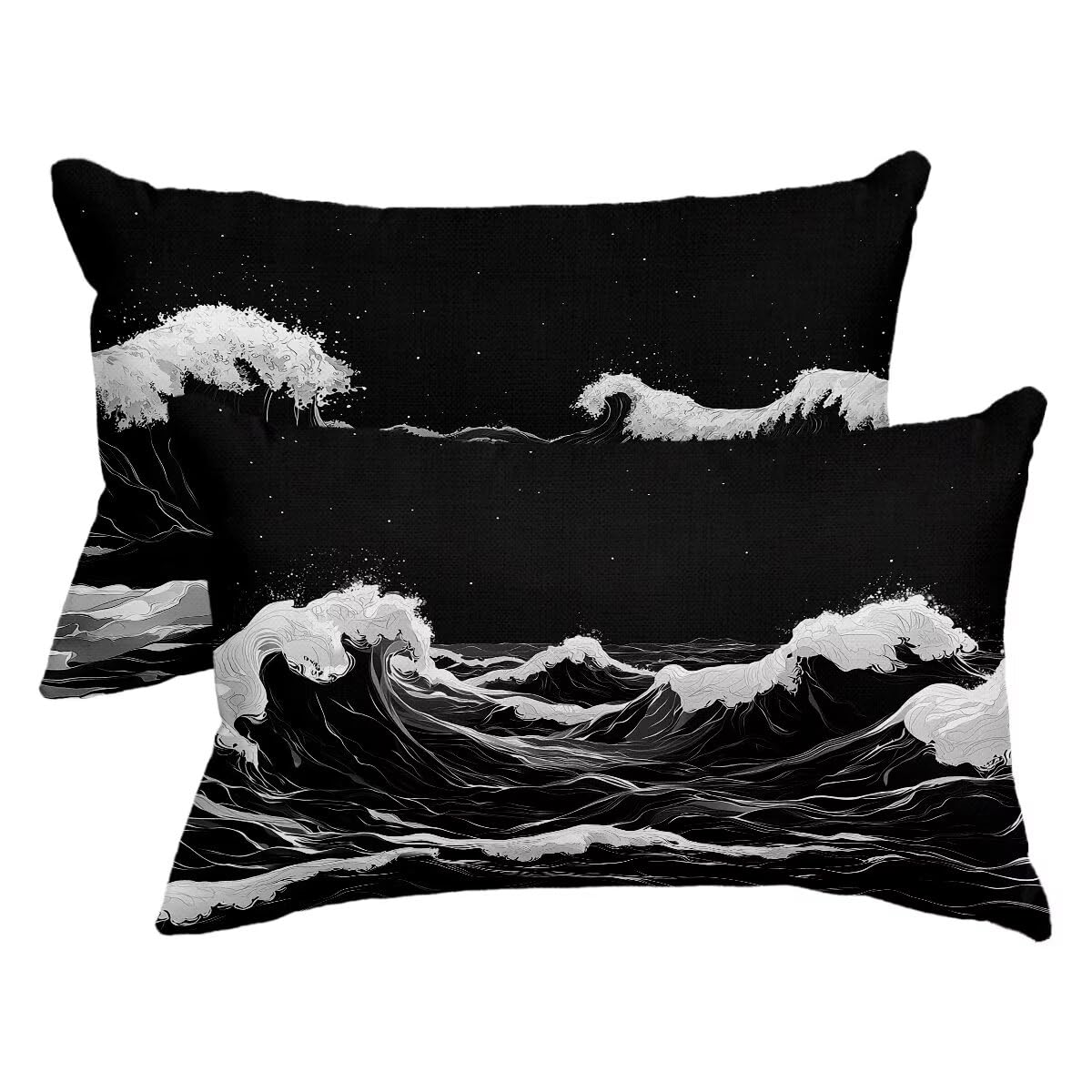 Taie oreiller 60x80 lot de 2 impermeable pour coussin de jardin rectangulaire noir